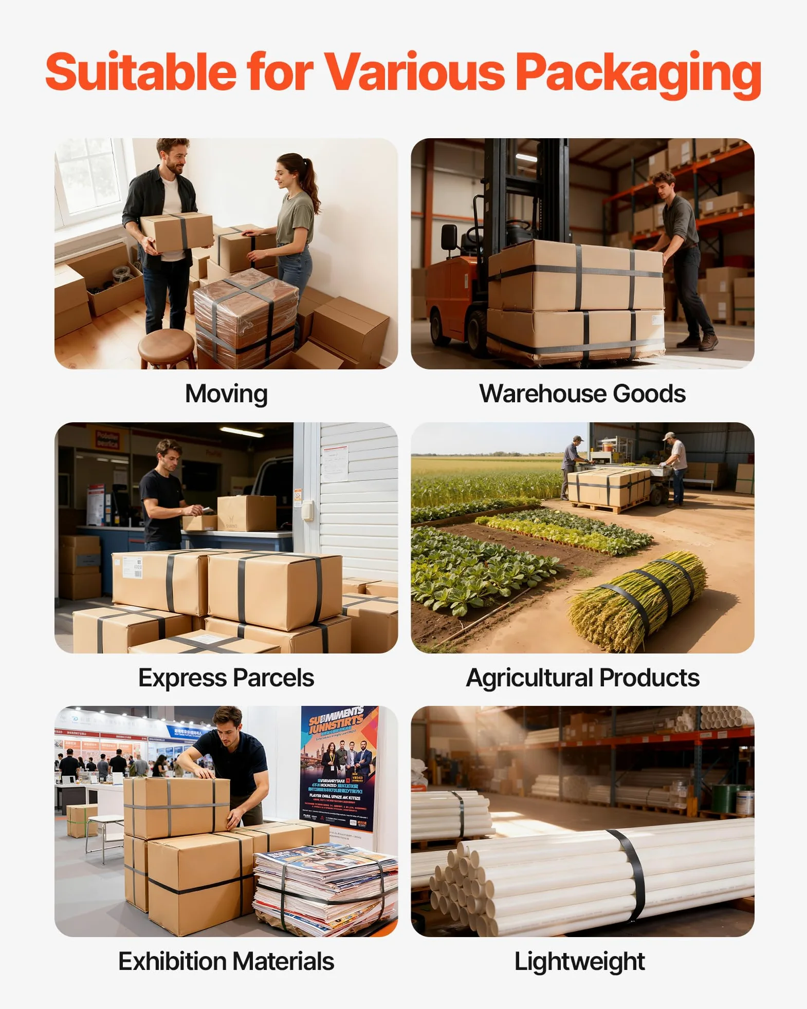 VEVOR Juego de Flejes Manuales Banda PET 15,9 mm x 610 m, Kit de Herramientas de Flejado con Tensor, Selladora, Guante, 600 Hebillas Metálicas, 200 Esquinas Protectoras, para Empaquetado Transporte