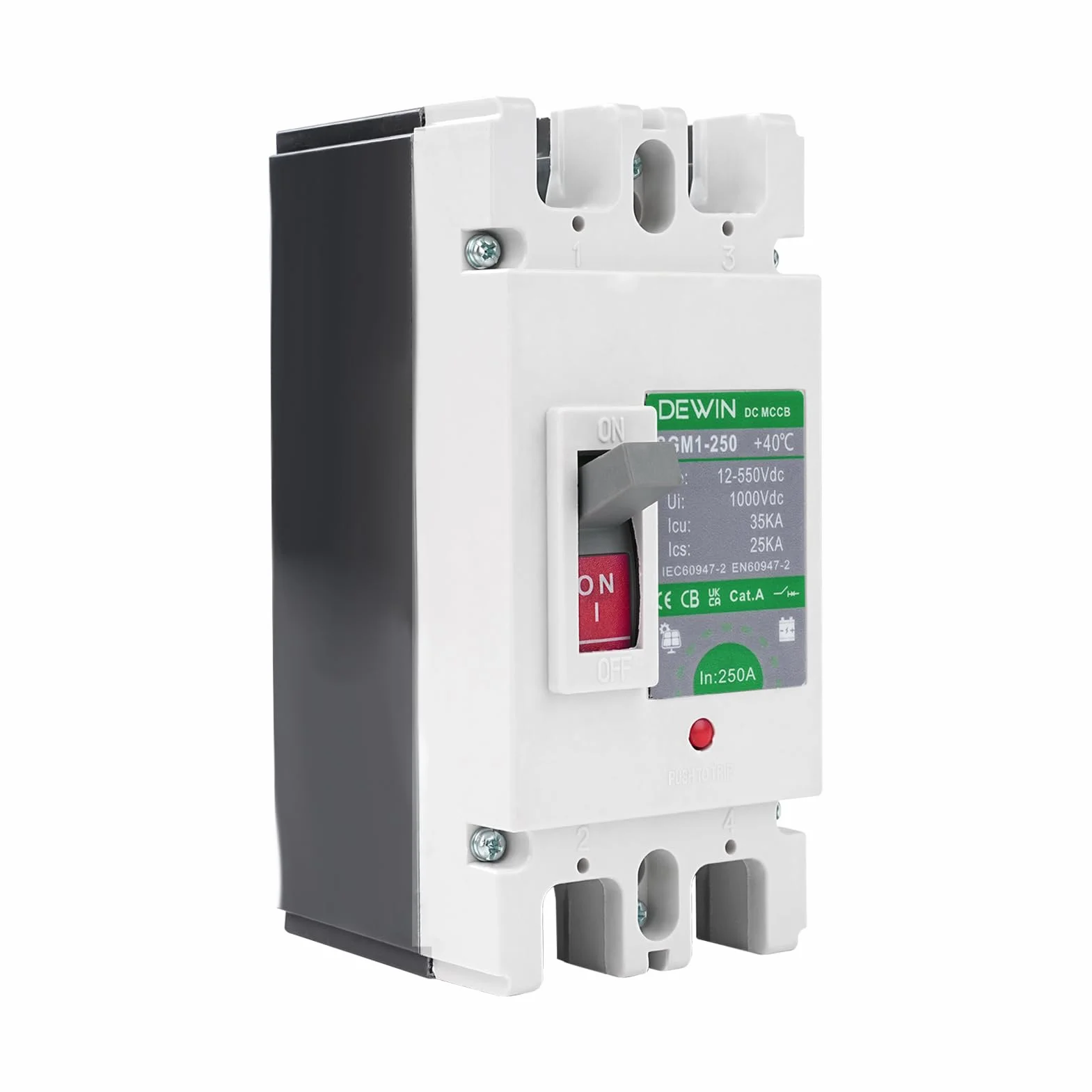 DEWIN Disyuntor de CC de 250 A, MCCB Disyuntor de Batería Solar, Interruptor Principal de Batería Solar 2P DC 500 V Interruptor de Desconexión de Batería para sistemas de líneas eléctricas de CC