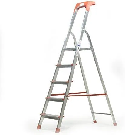 Kasart Escalera de uso doméstico de aluminio, capacidad de 150 kg, fabricada en Italia, certificada EN 131 (5 peldaños)