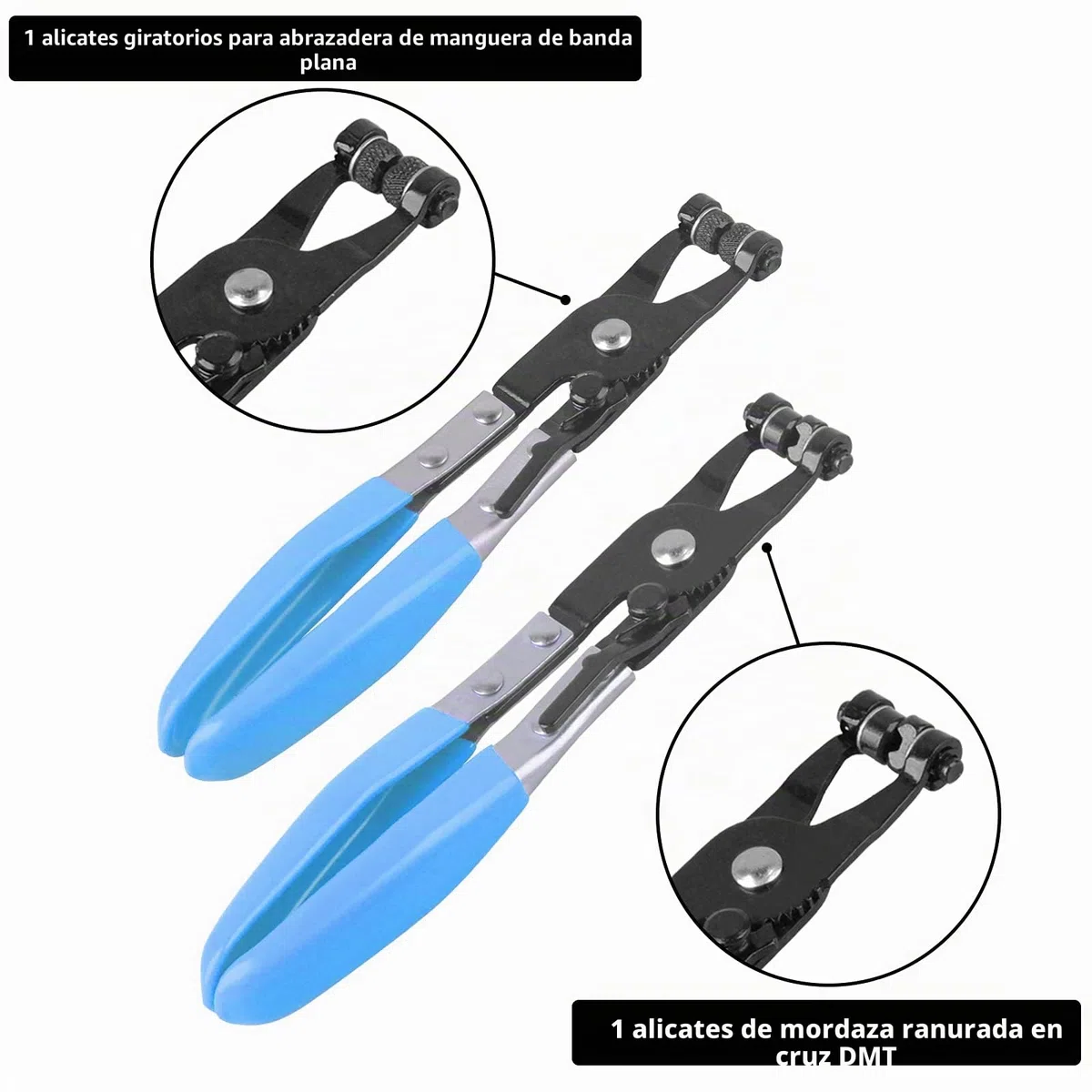 DAYUAN 9 piezas Juego de alicates para abrazadera de manguera (con banda angular y plana para mordaza), herramienta universal de extracción de tubo giratorio, kit de accesorios para automóvil