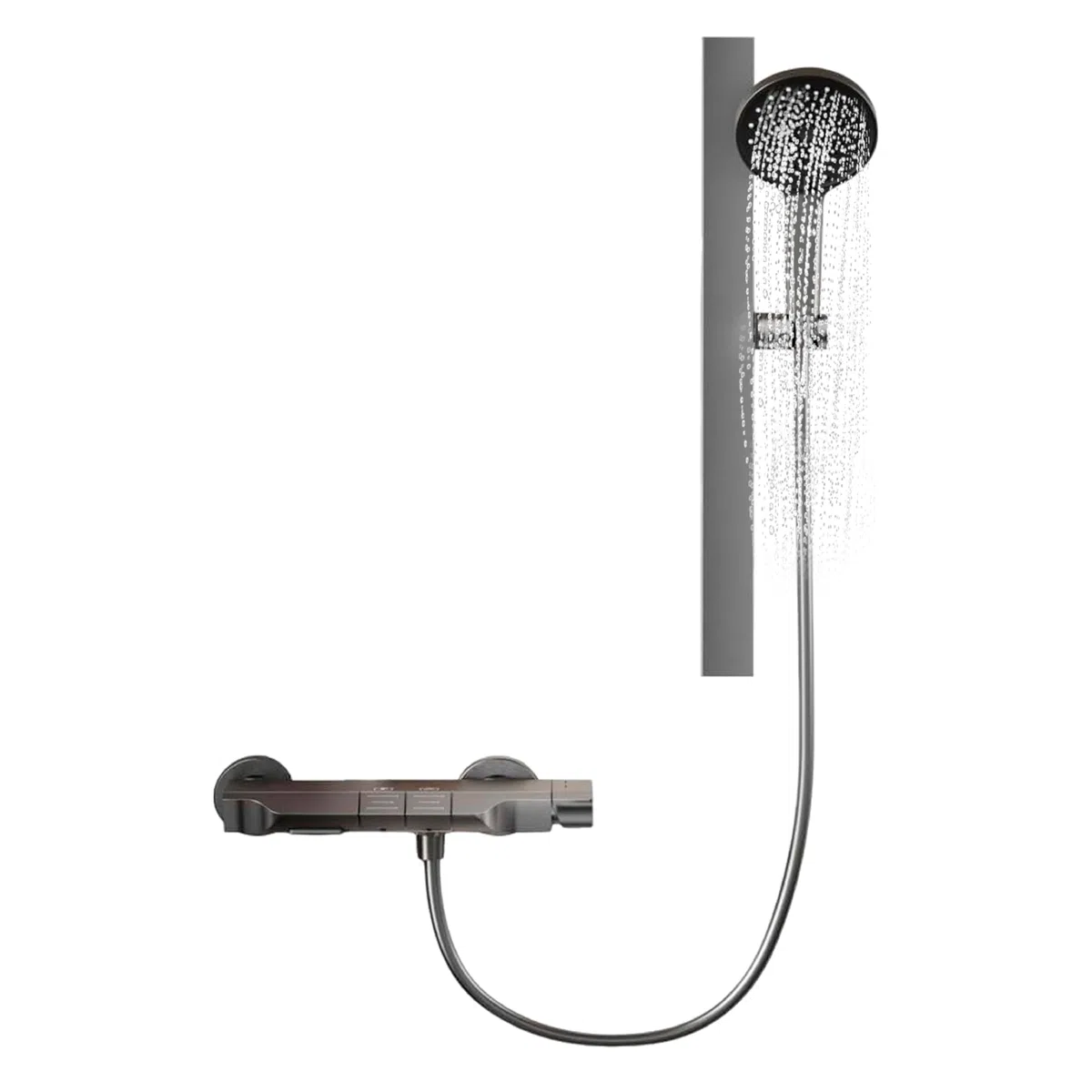 INEX EUROPA Columna de Ducha Negra Titanio con Grifo y Ducha de Mano Ajustable - Columna Ducha con Barra a Pared Graduable - Columna con Alcachofa Fácil de Instalar - 10 Años de Garantía