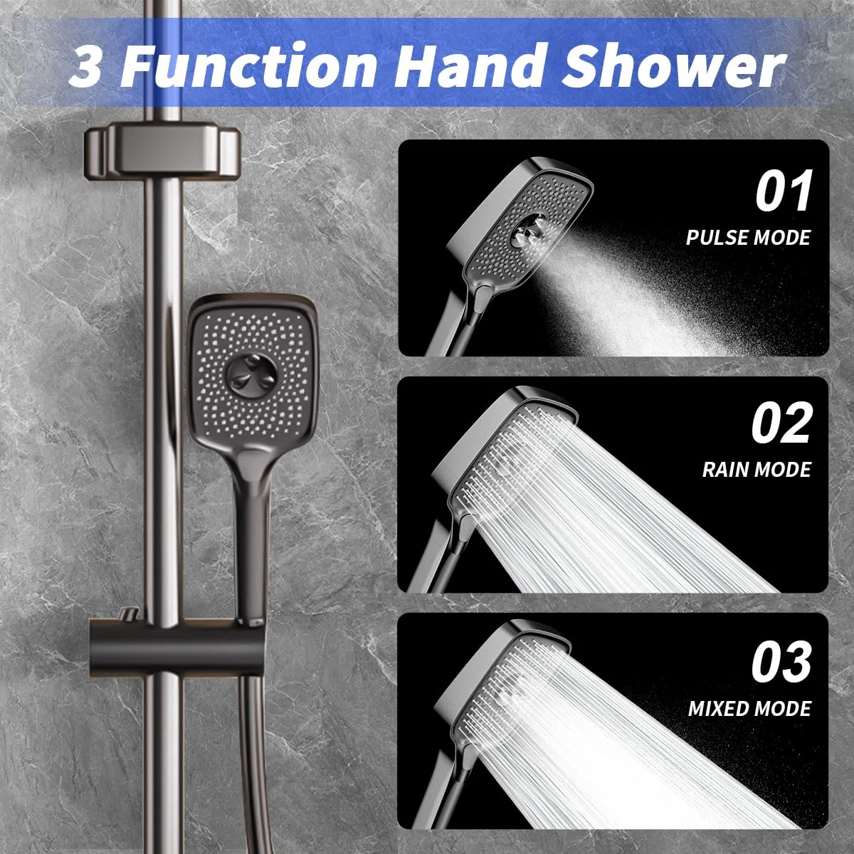 Columna de Ducha con Grifo, diseño de llave de piano, 30x20cm Cabezal de Ducha de Lluvia, Pantalla Digital LED, Altura Ajustable, Multifuncional para el Confort del Baño