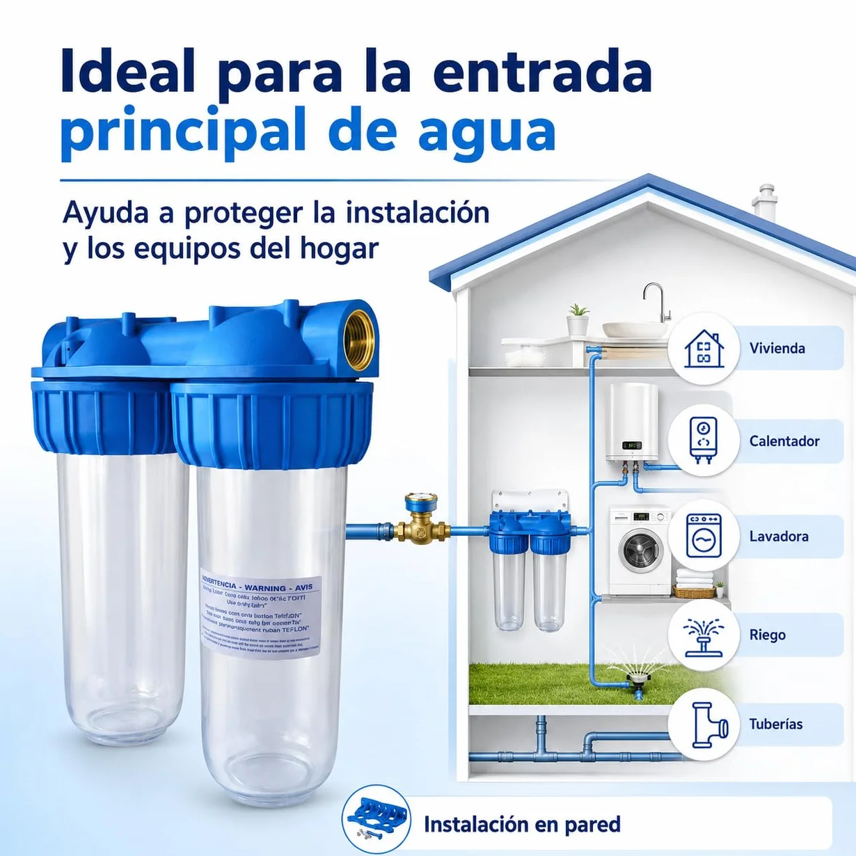 Filtro de Agua Doble 10" con Conexión 1" – Portafiltro Doble para Sedimentos y Carbón Activo