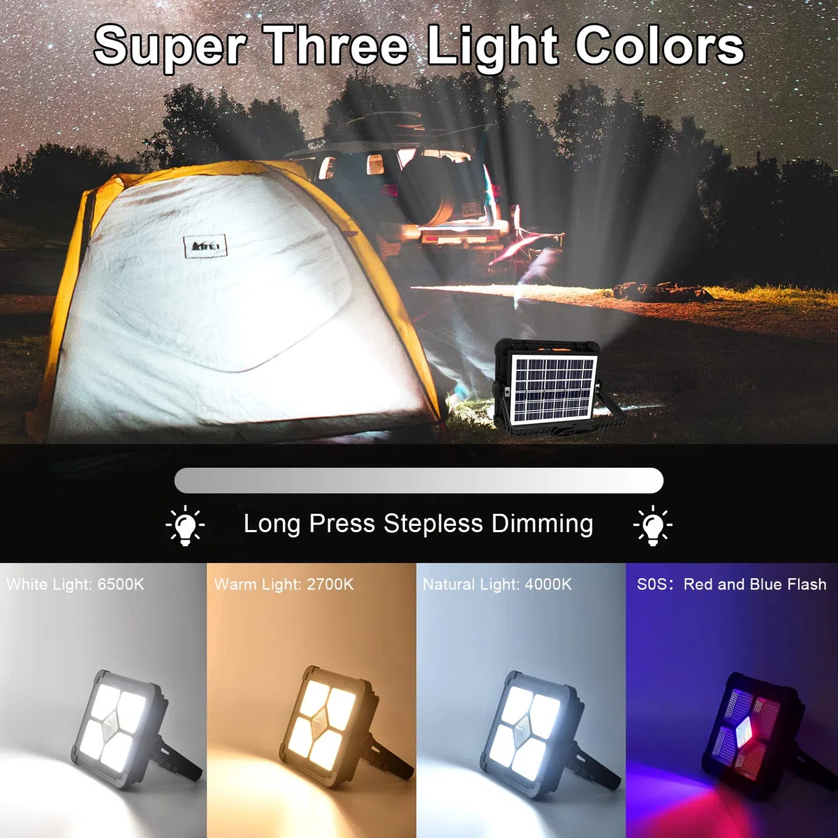 200W Foco LED Recargable, Bateria Interna Solar de 20600mAh, Lámpara Portátil, 20000 Lúmen, Luz de Trabajo, Para Reparación de Automóviles, Senderismo Trabajo, Acampadas, Emergencia