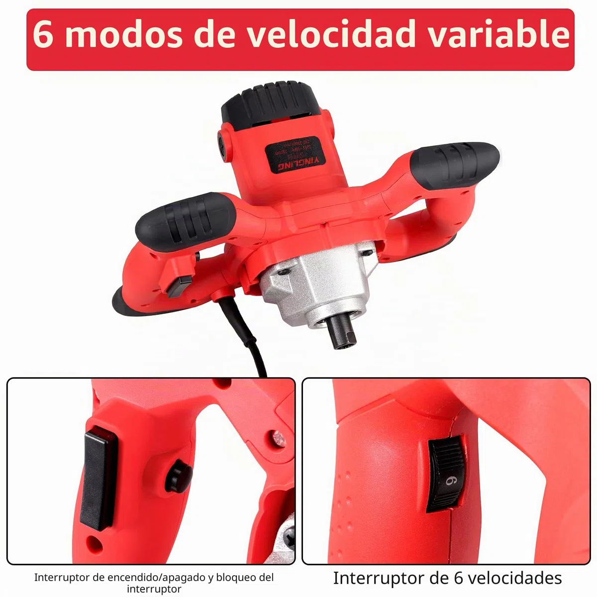 JUSTOOL 2100W Mezclador de Taladro de Hormigón Eléctrico Mezclador de Mortero Eléctrico 220V 6 Velocidades Ajustables 280-2800Rpm Agitador M14 Ajustable para mezclar yeso/pintura/mortero/pegamento