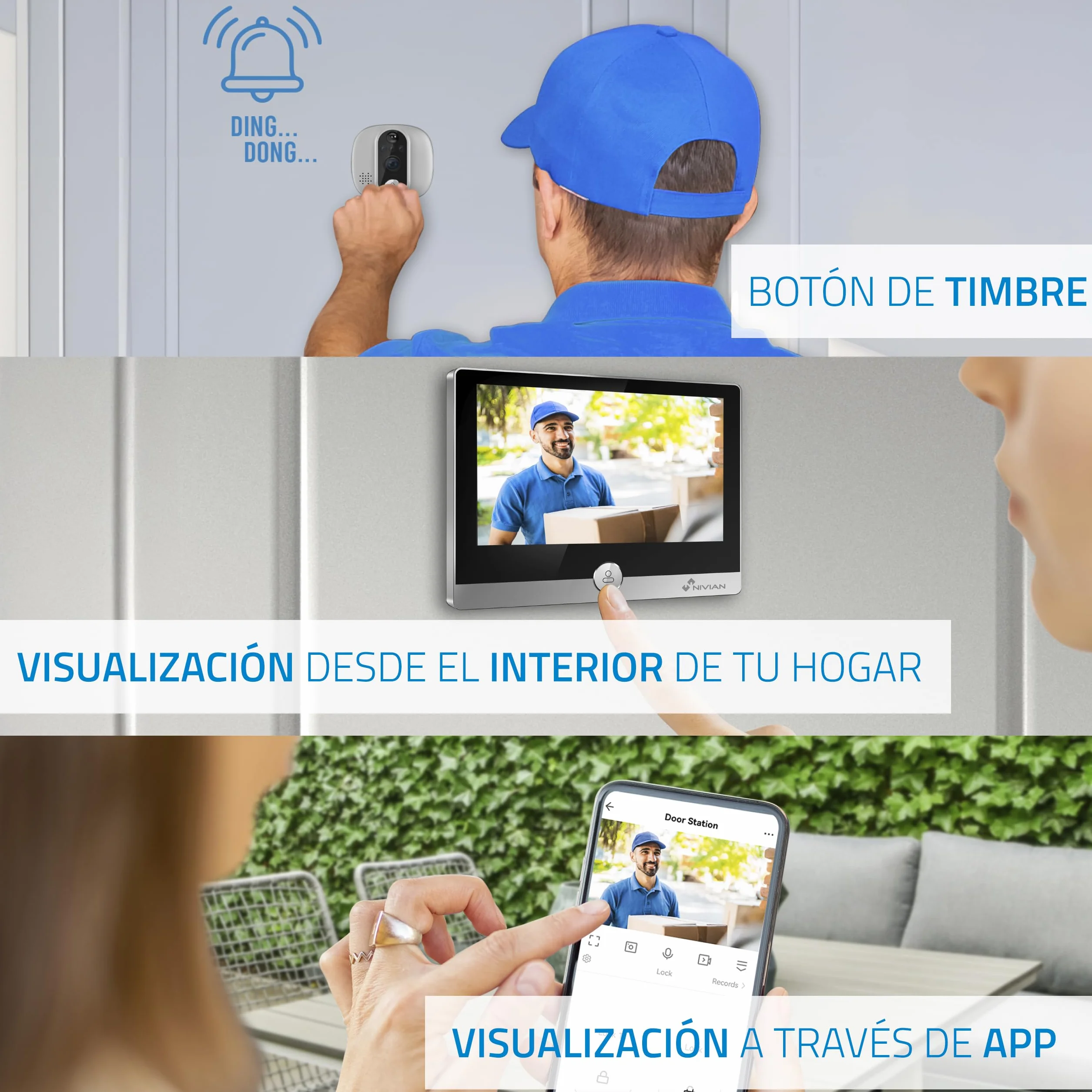 NIVIAN Mirilla Digital WiFi - Cámara vídeo Full HD con Batería y Timbre, Audio Bidireccional, Detección PIR y Visión Nocturna | App y Control por Smartphone
