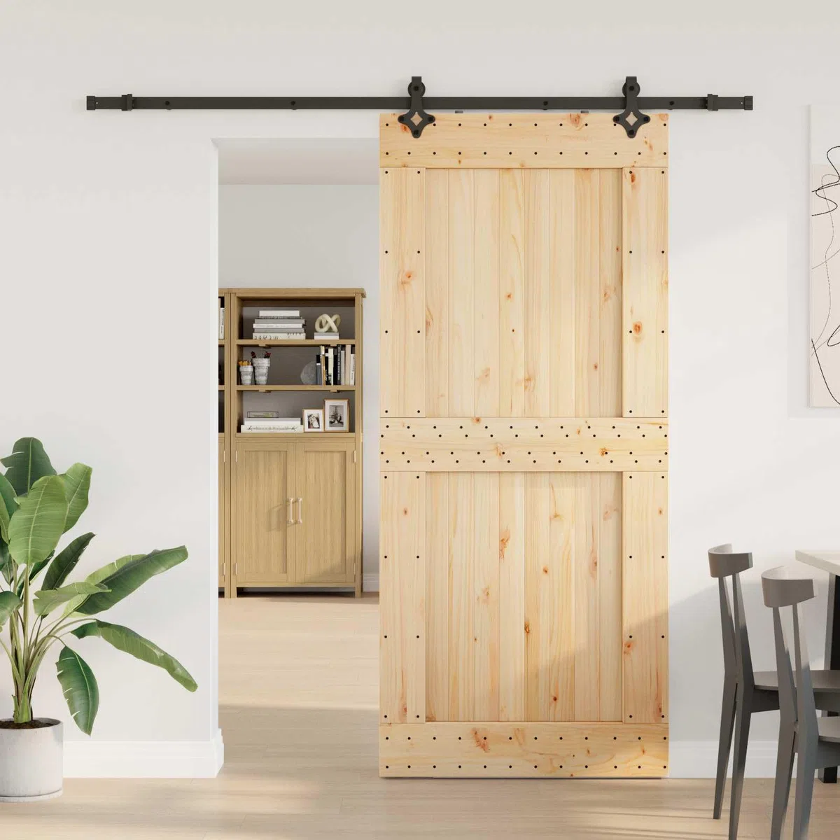 vidaXL Puerta Corredera Narvik Natural y Negro 100 x 210 cm (213,5 cm), Tira de Puerta corrediza Moderna, Granja Funcional, riel de Madera para Decorar y Dividir Espacios Interiores