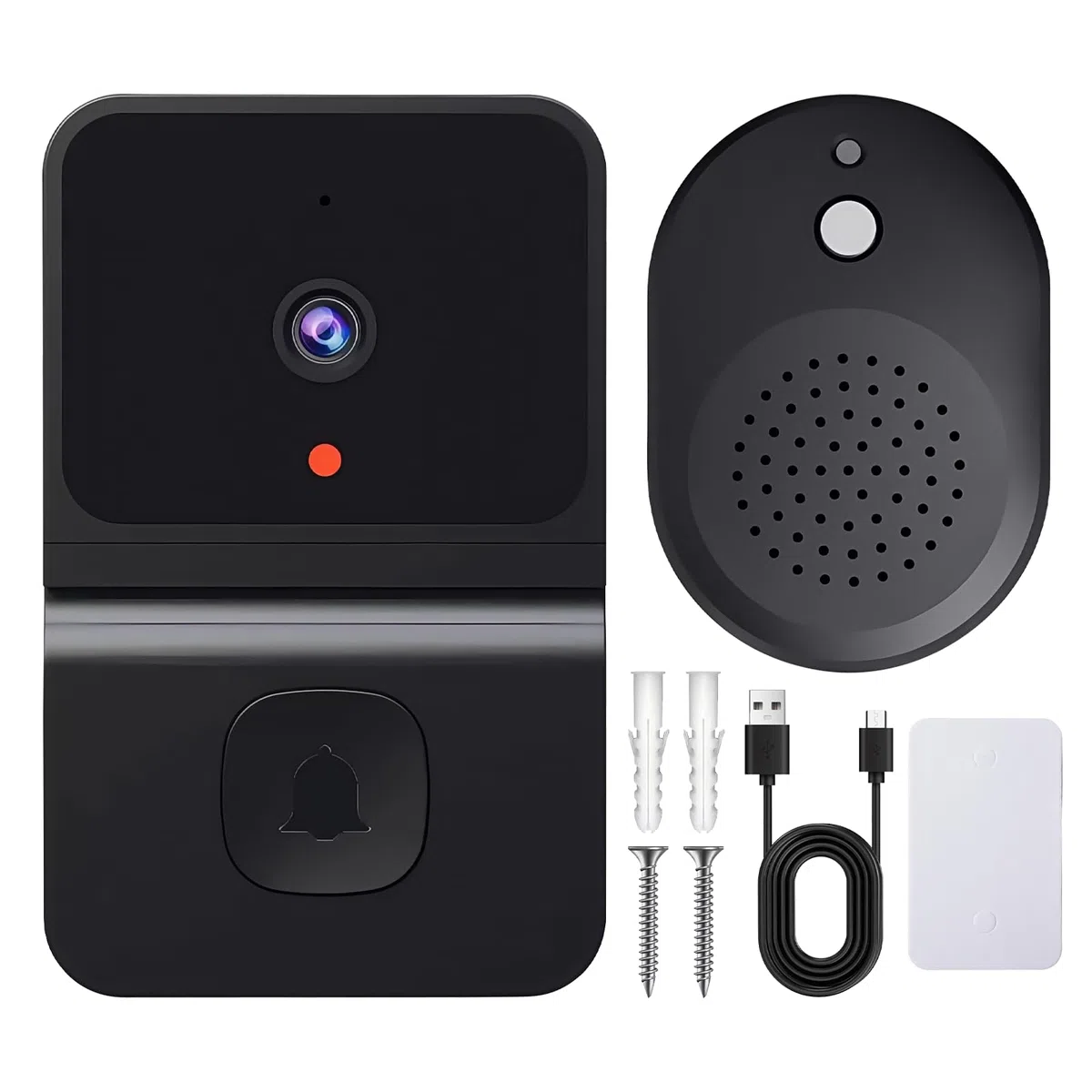 Sporgo Videoportero inalámbrico: Videoportero WLAN 1080P con cámara inalámbrica, WiFi 2,4 G, videoportero de seguridad con visión nocturna por infrarrojos HD/audio de dos vías/campana/soporta SD y