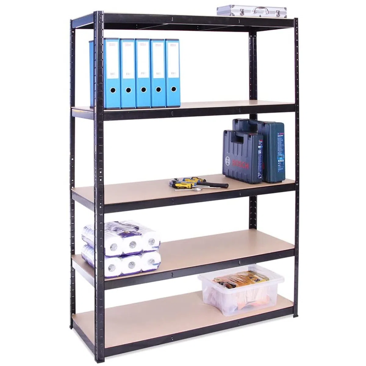 Estante de Almacenamiento para Garaje: 180 cm x 120 cm x 45 cm | Negro - 5 Estantes | 175 kg de carga cada balda (Capacidad para 875 kg) | Estantería para Garaje Muy Resistente - 5 Años de Garantía