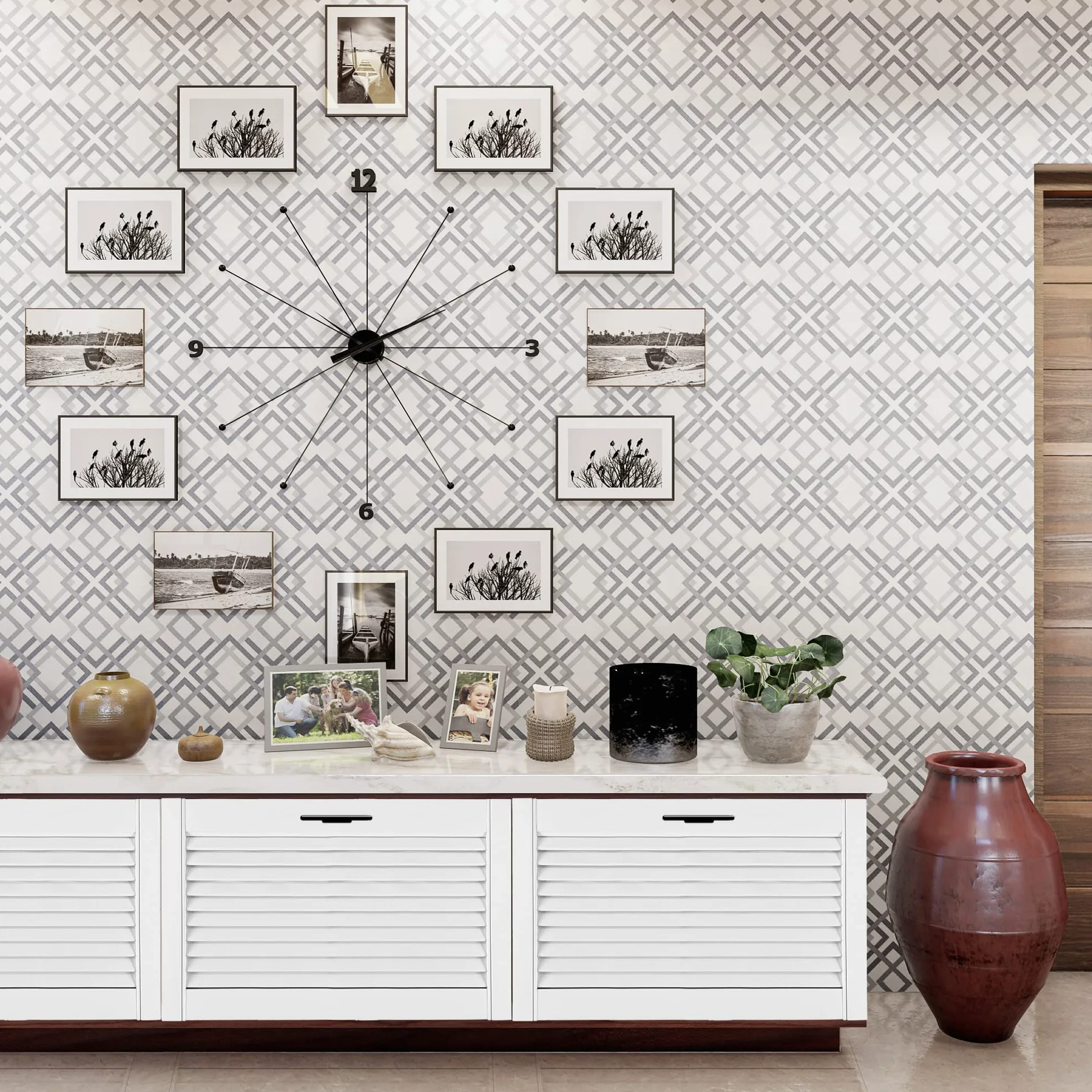 DecoMeister Puerta de Celosia Tipo Persiana Blanca con Marco de Madera Maciza de Pino Frente de Mueble Imprimado con Lamas Listones Abiertos de Dimensiones 494x1700 mm Juego de Dos Piezas