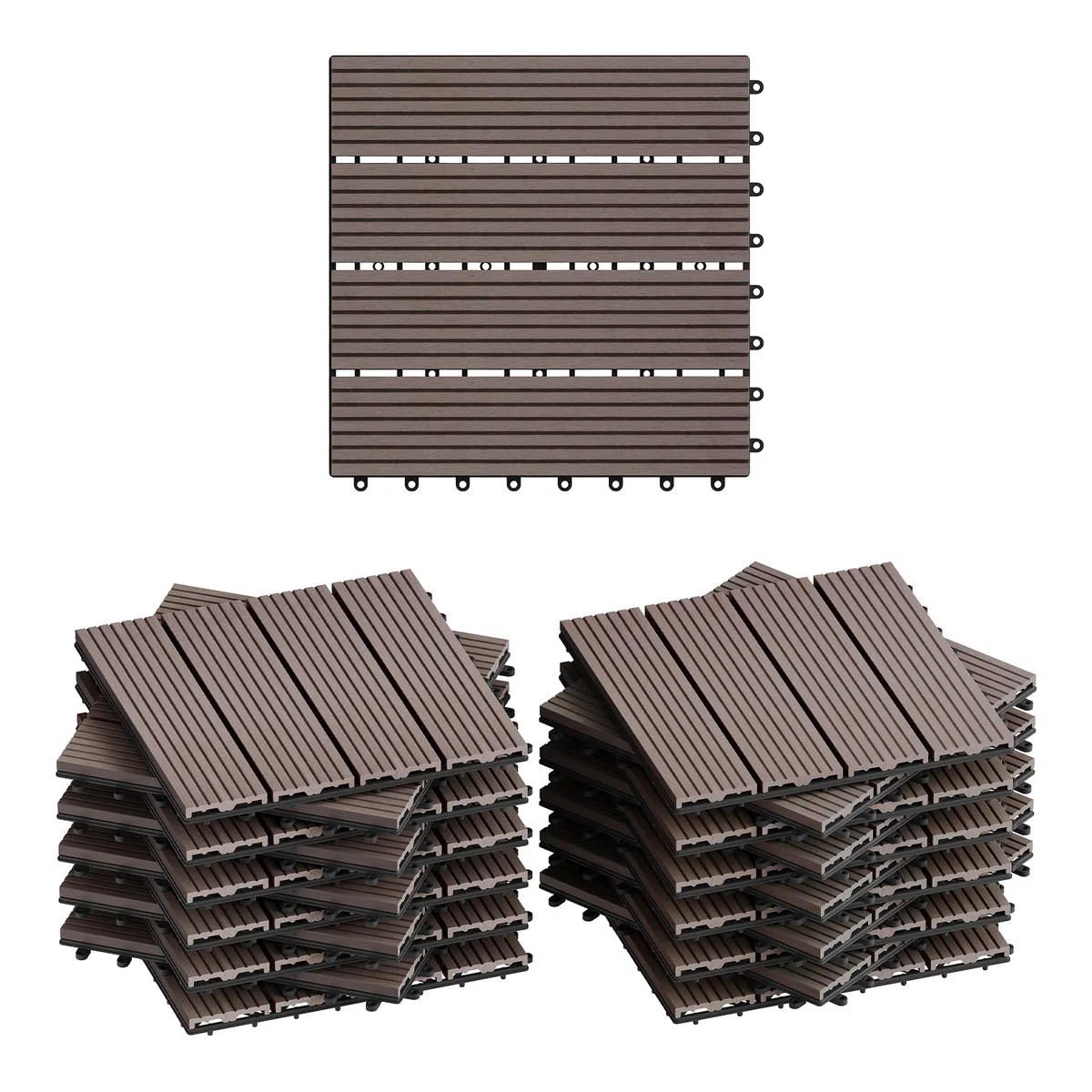 WOLTU Suelo de WPC Set de 22 Baldosas de Madera Exterior para Porche Patios Jardin, 30 x 30 cm Compuesta Azulejos para Terraza Marrón
