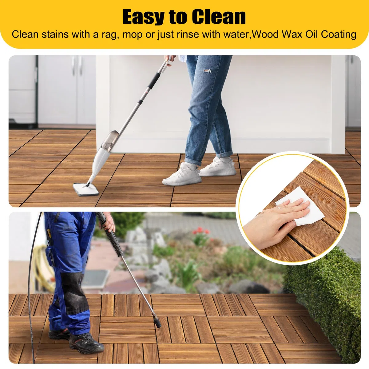 Lote de 36 baldosas entrelazadas de madera dura para patio, baldosas de suelo entrelazadas de madera maciza de alerce, dimensiones 30,3 x 30,3 x 2,3 cm, baldosas entrelazadas para terraza