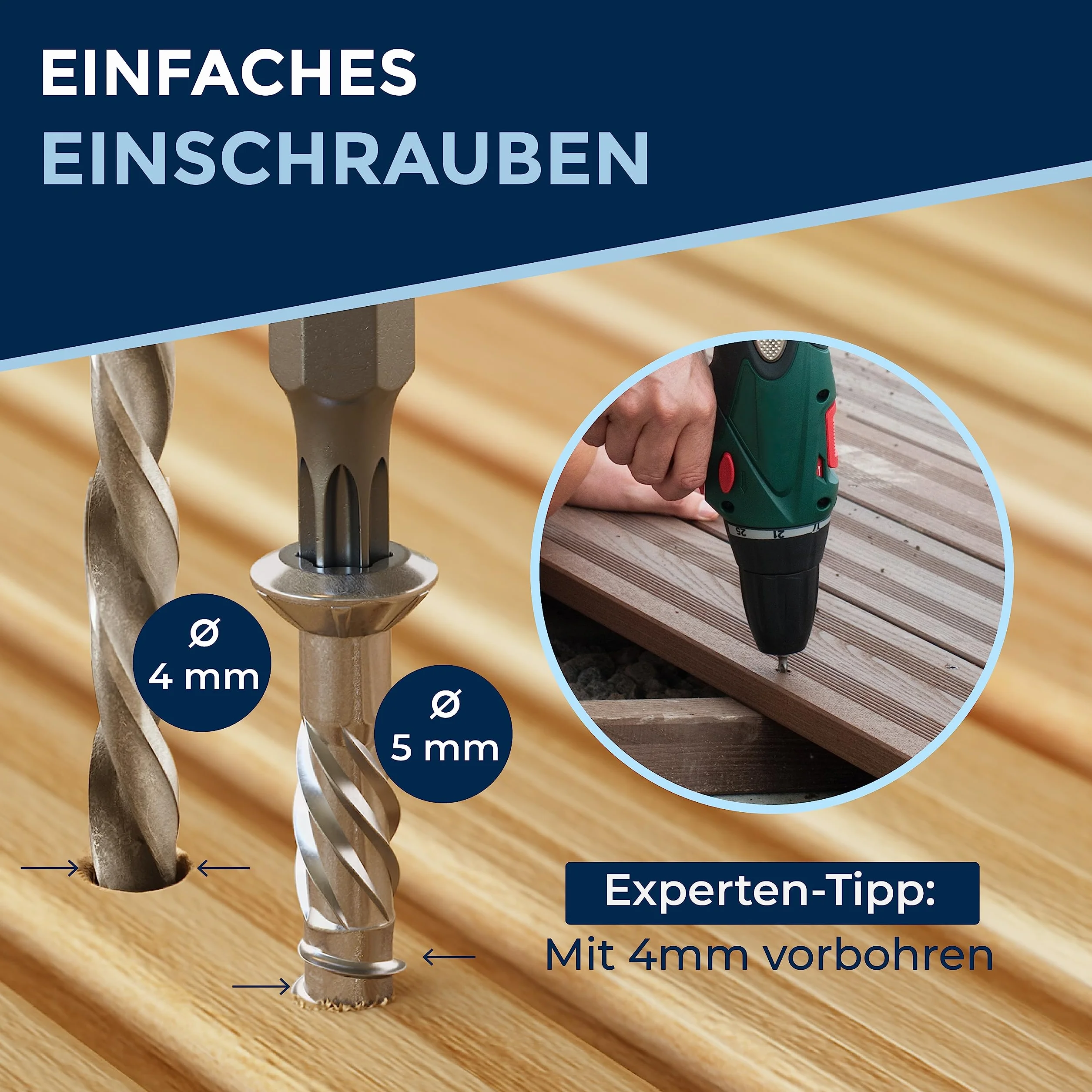 Tornillos para terraza de acero inoxidable – TX25 – 5 x 60 mm – 1000 unidades – Tornillos para tarima de madera