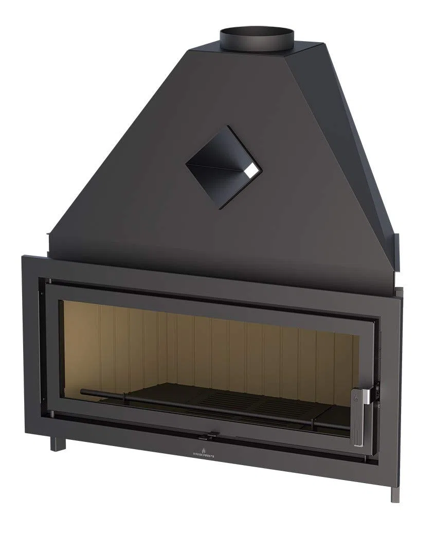 Hogar panorámico de chapa con puerta e interior de vermiculita. Modelo Londres
