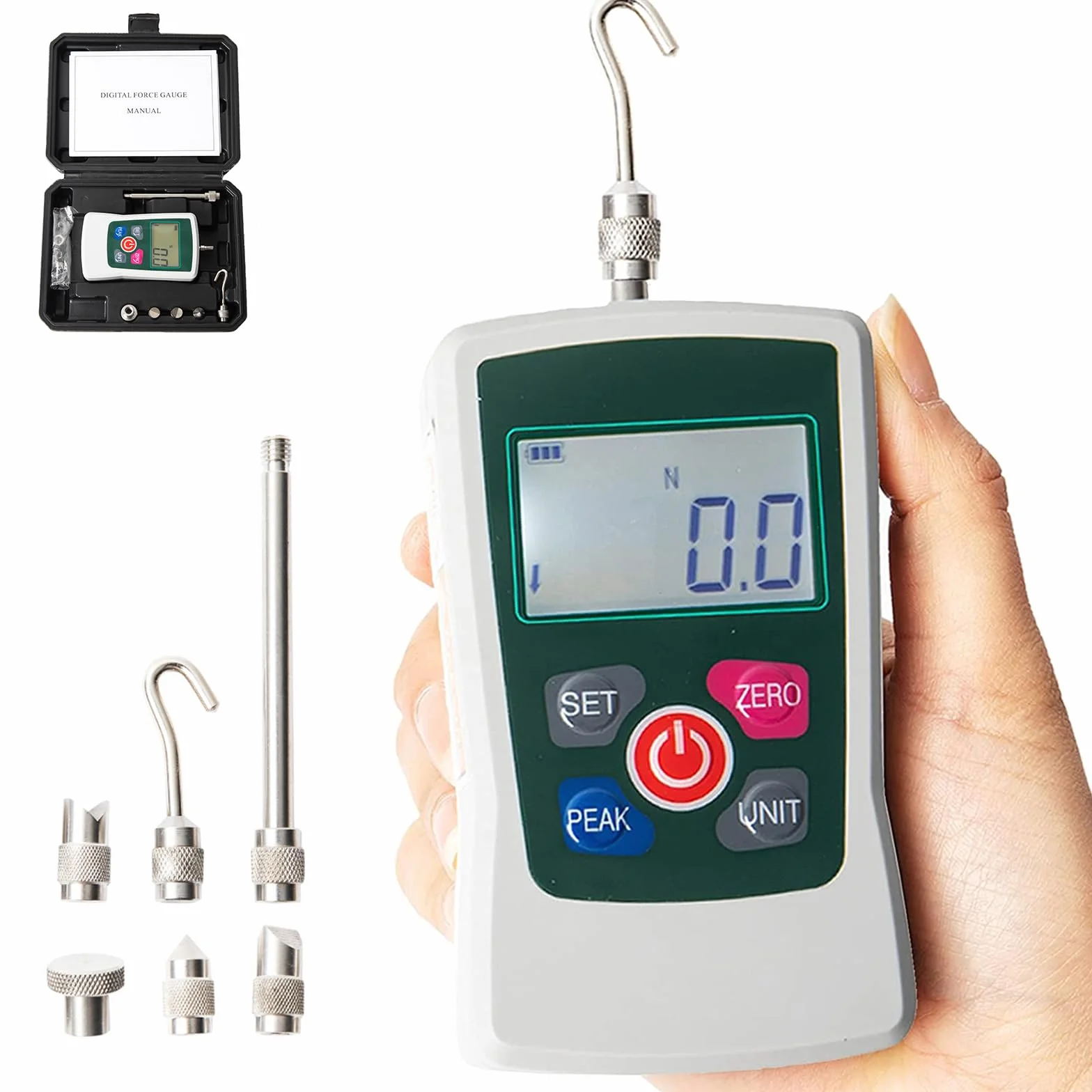 Beslands AMF-500 Medidor de Fuerza Digital Dinamómetro Probador de Empujar y tirar Medidor de Empuje de Presión Portátil (Unidades N kg lb Oz)