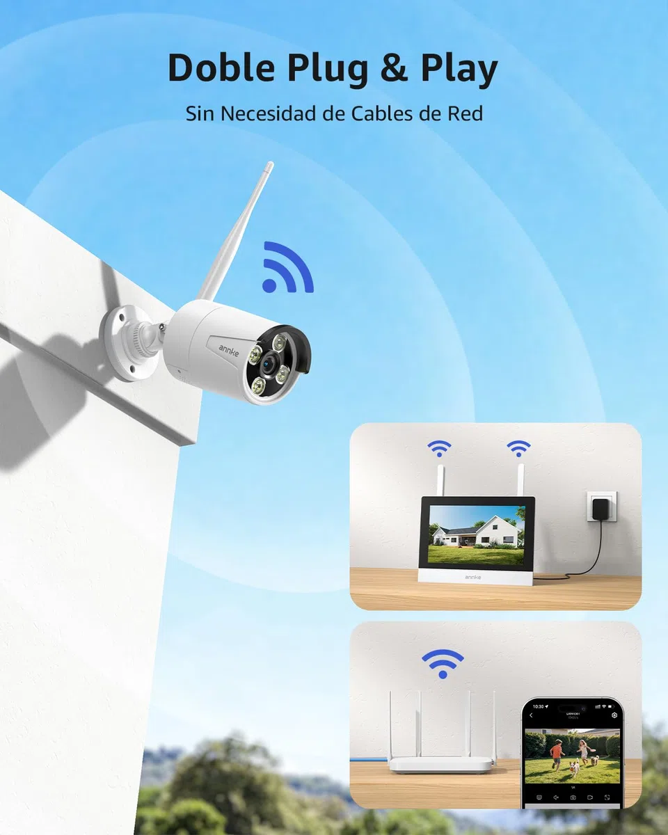 ANNKE Kit Cámaras de Vigilancia WiFi con 7" Monitor, 4CH NVR, 2X 2K Cámaras IP de Seguridad Exterior, Visión Nocturna en Color, Audio Bidireccional, Detección de Persona, Grabación 24/7, 64 GB
