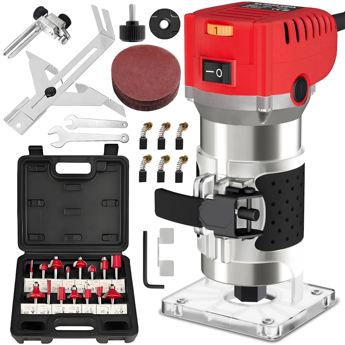 Fresadora de madera 800 W, 6 velocidades variables, 6,35 mm, cortador eléctrico de madera con juego de 15 puntas de 1/4 pulgadas, 30000 RPM Rebajadora Eléctrica