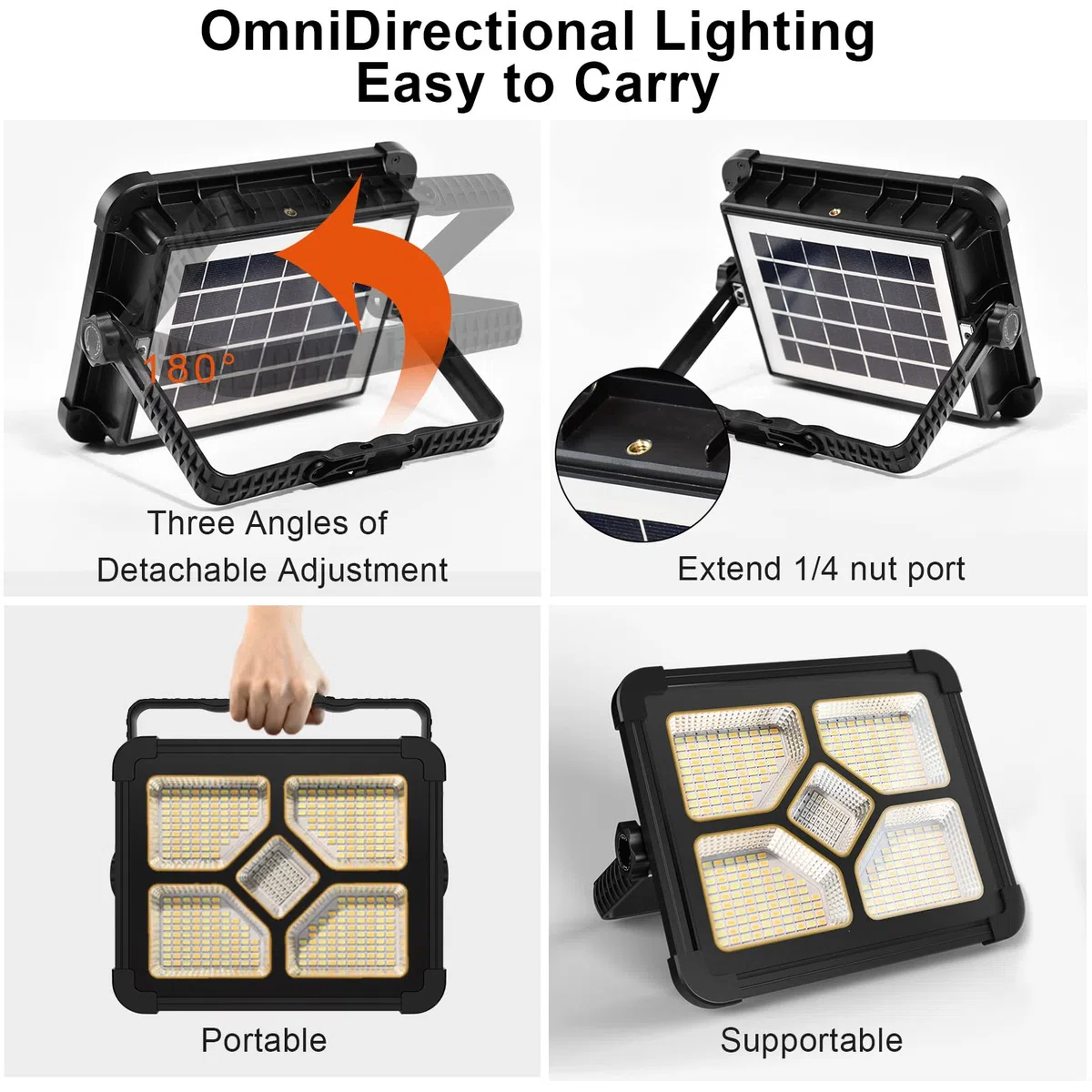 200W Foco LED Recargable, Bateria Interna Solar de 20600mAh, Lámpara Portátil, 20000 Lúmen, Luz de Trabajo, Para Reparación de Automóviles, Senderismo Trabajo, Acampadas, Emergencia