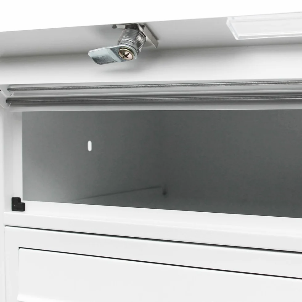 Wiltec Sistema de 4 buzones Color Blanco Acero galvanizado Resistente a la Intemperie con cerraduras de Cilindro y Llaves instalación Independiente Espacio Amplio para Cartas y Paquetes pequeños