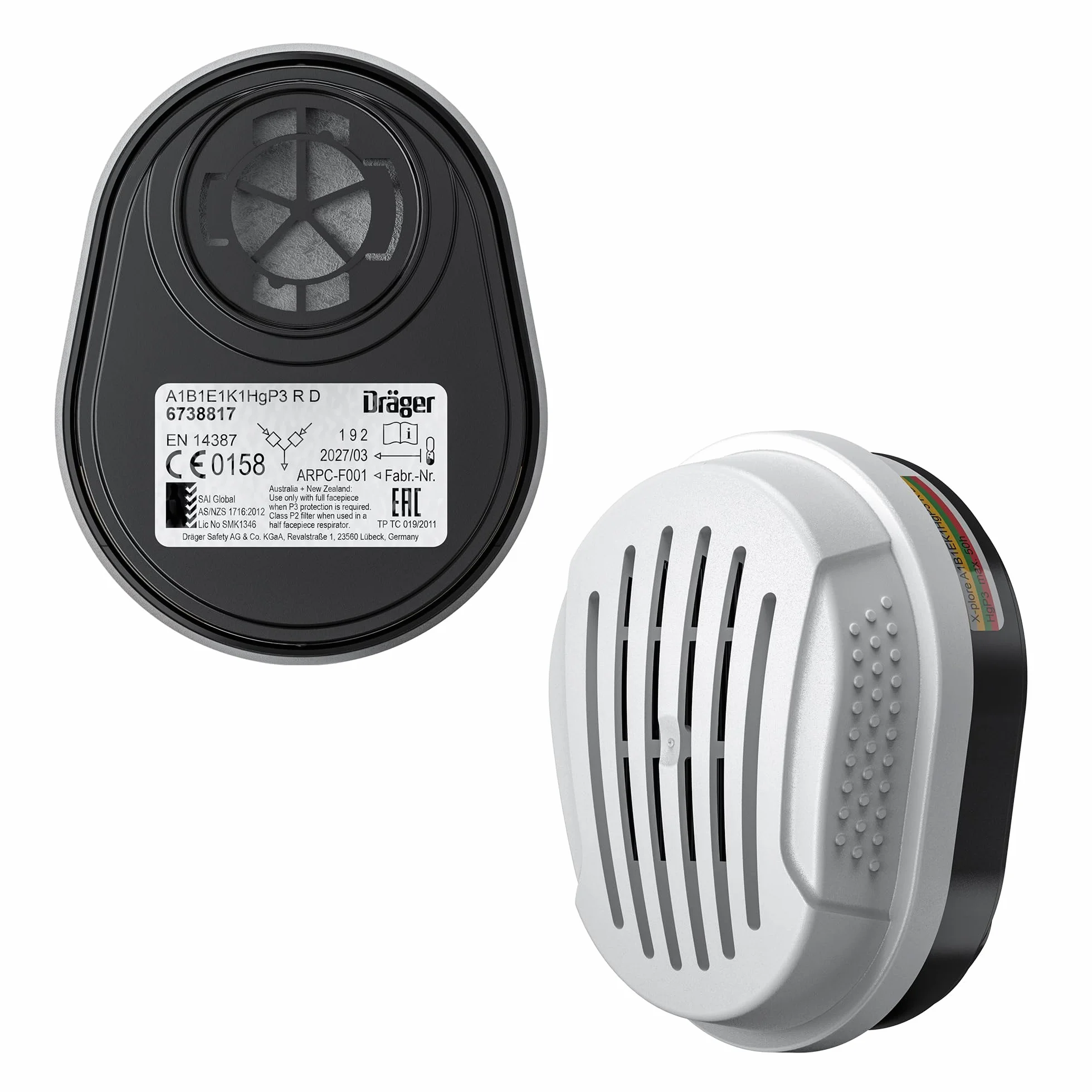 Dräger filtros X-plore A1B1E1K1 HG P3 R D | 6 filtros de protección respiratoria química Frente a vapores | Compatible con Las máscaras Dräger 3300/3500/5500