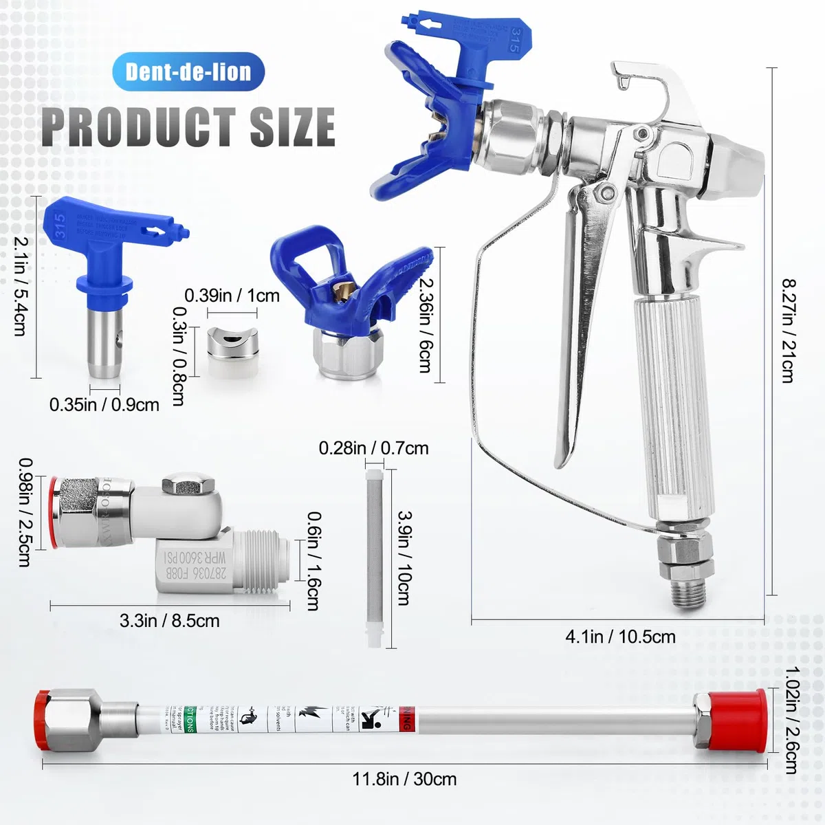 Kit de Pintura Airless Pistola de Pulverización con Puntas de pulverización Reversibles, Rotectores de Pulverización, Filtro de Pistola pulverización, Extensión del Pulverizadorde, Joint rotatif