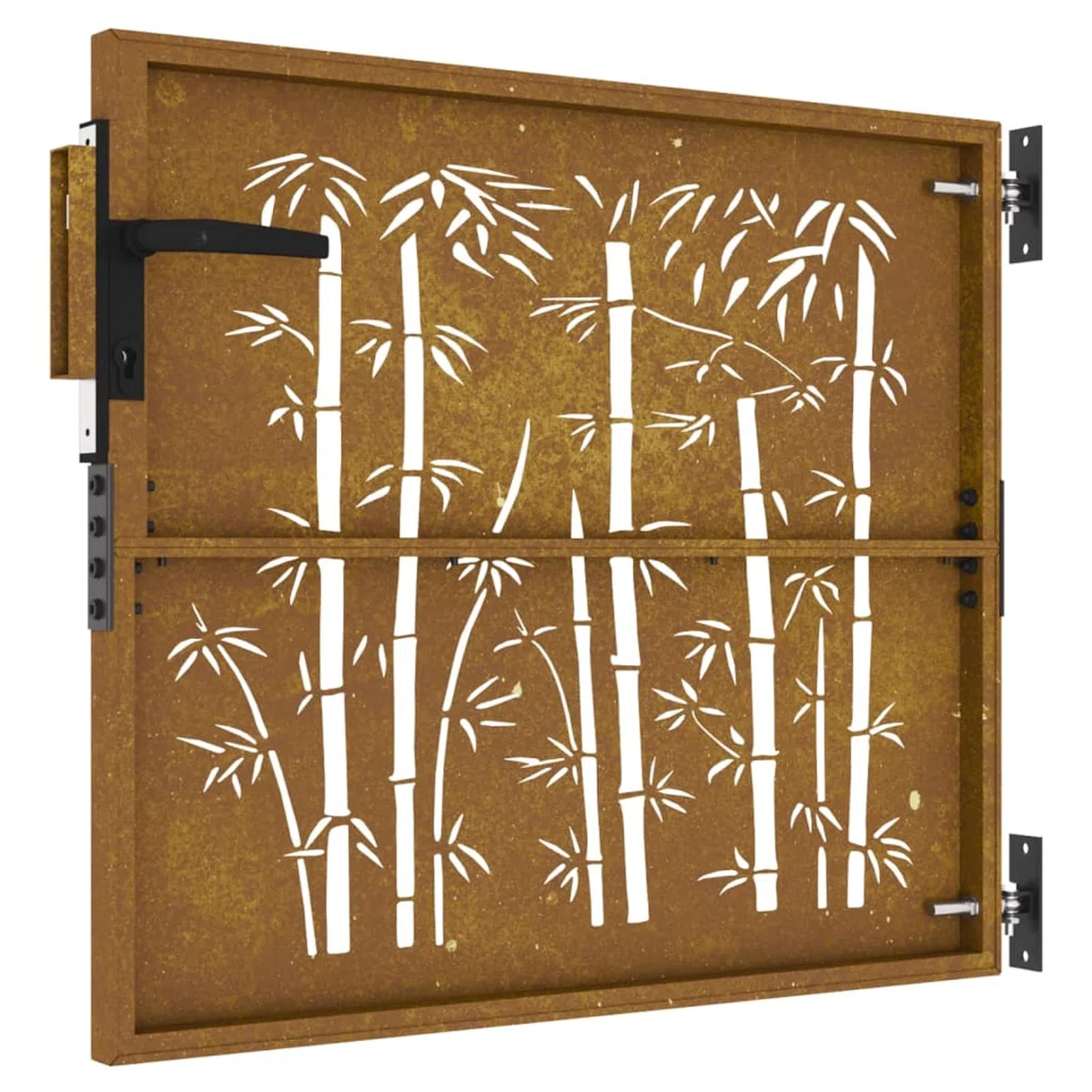 Festnight Puerta de Jardín 85 x 75 cm, Puerta de Jardín de Acero Corten, Puerta Exterior, diseño bambú