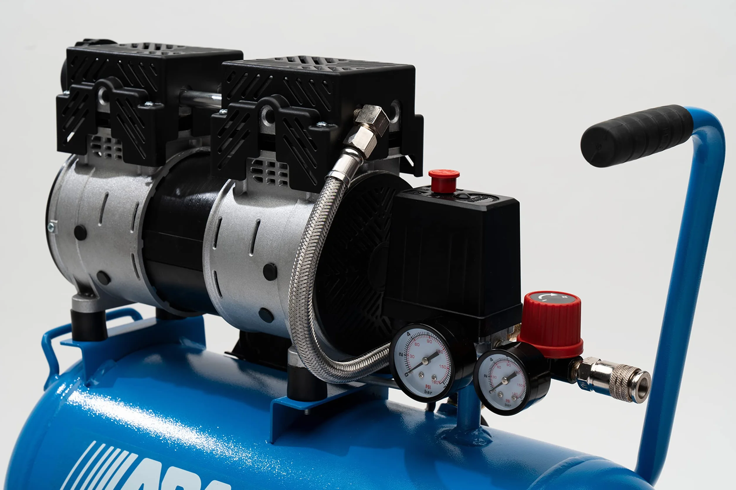 Compresor de aire silencioso EASE-AIR 24 de ABAC, compresor de aire sin aceite, presión máxima 8 bar, potencia 1 hp, Depósito 24 litros, Nivel sonoro 59 dB