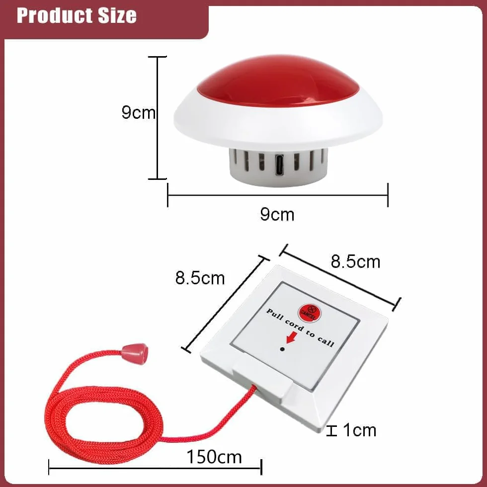 Sistema De Llamadas De Emergencia Y SOS| Alarma WC Minusvalidos,Dispositivo Llamada Aseo con Cuerda De Tracción | Para Residencia de Ancianos/Hogar/Escuela/Hospital/Hotel(1Botón Emergencia+1 Receptor)
