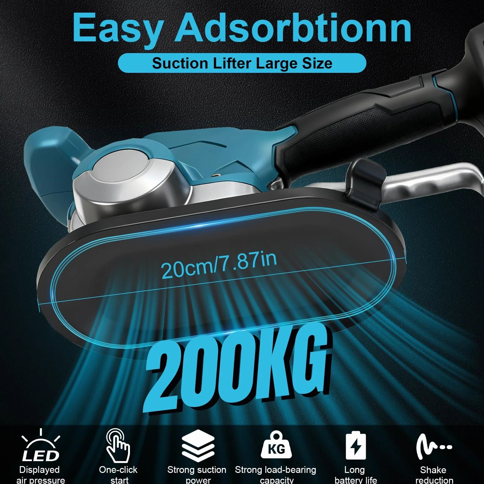 Vibrador de azulejos con batería, compatible con batería Makita de 18 V (sin batería incluida), colocador de azulejos con 6 marchas ajustables, ventosa de 20 cm, fuerza de sujeción de 200 kg, pantalla