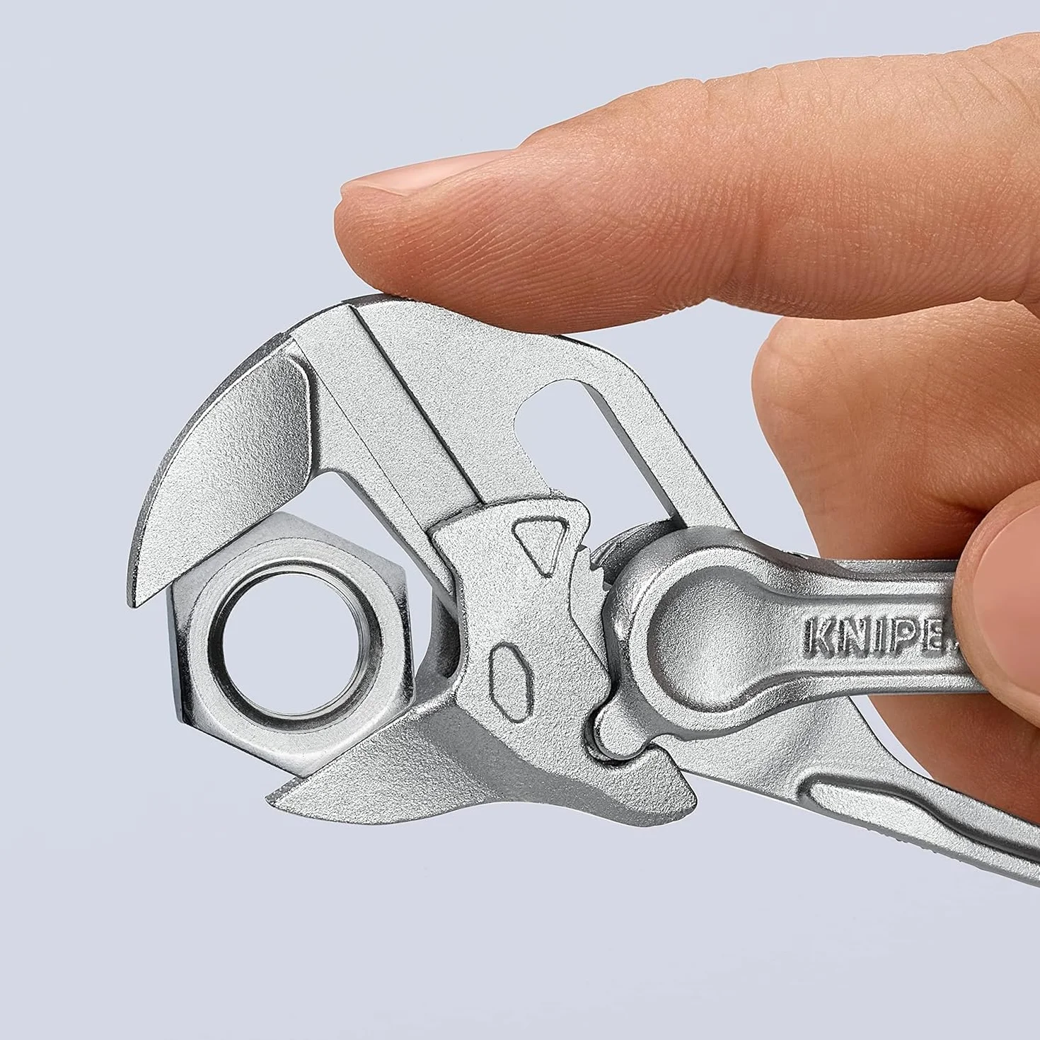 KNIPEX Tenaza llave XS alicate y llave en una sola herramienta en blister cromado superficie rugosa y en relieve 100 mm, 86 04 100 BK
