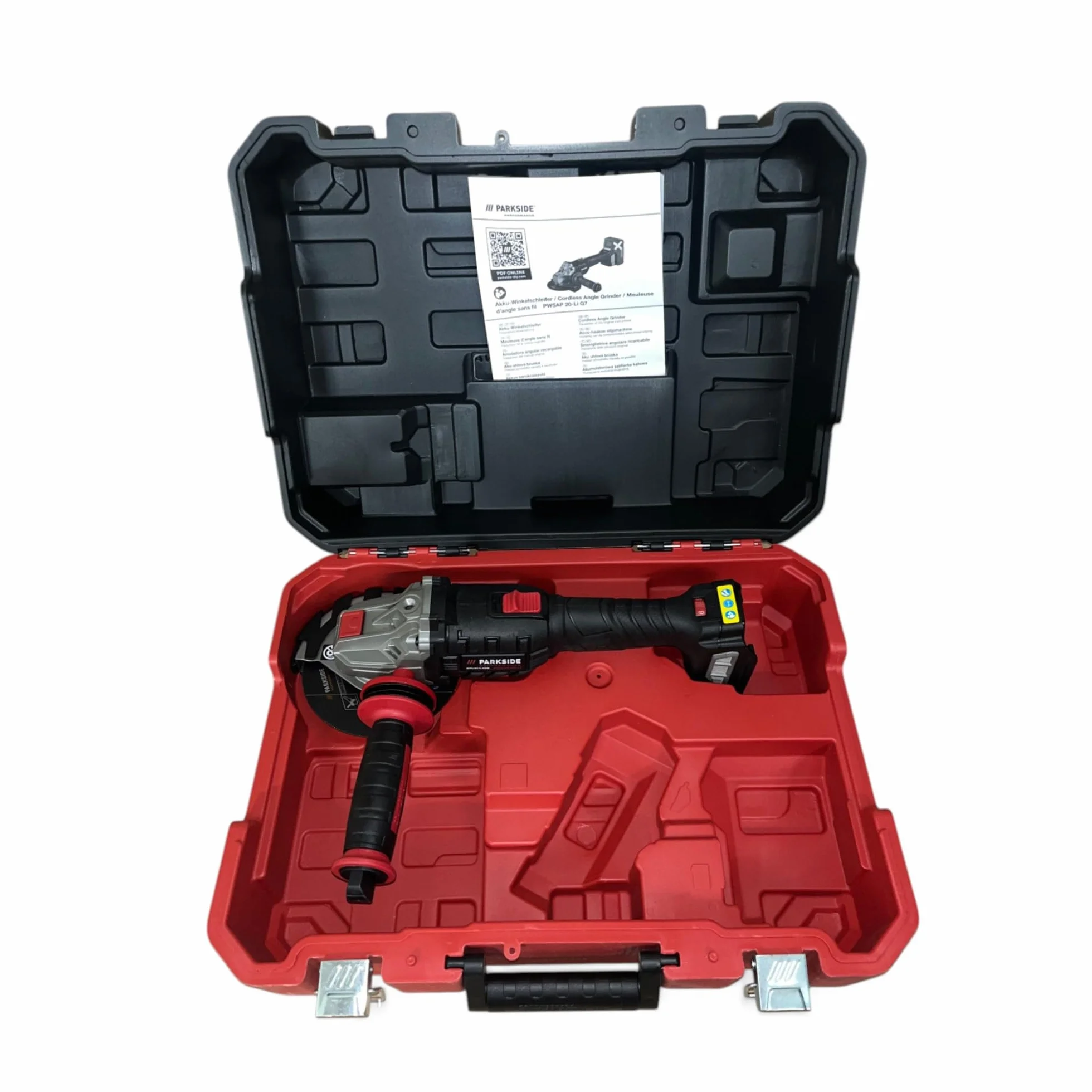 Amoladora angular inalámbrica PARKSIDE Performance X20V PWSAP 20 (sin escobillas/brushless, sin batería, sin cargador, en maletín de transporte)