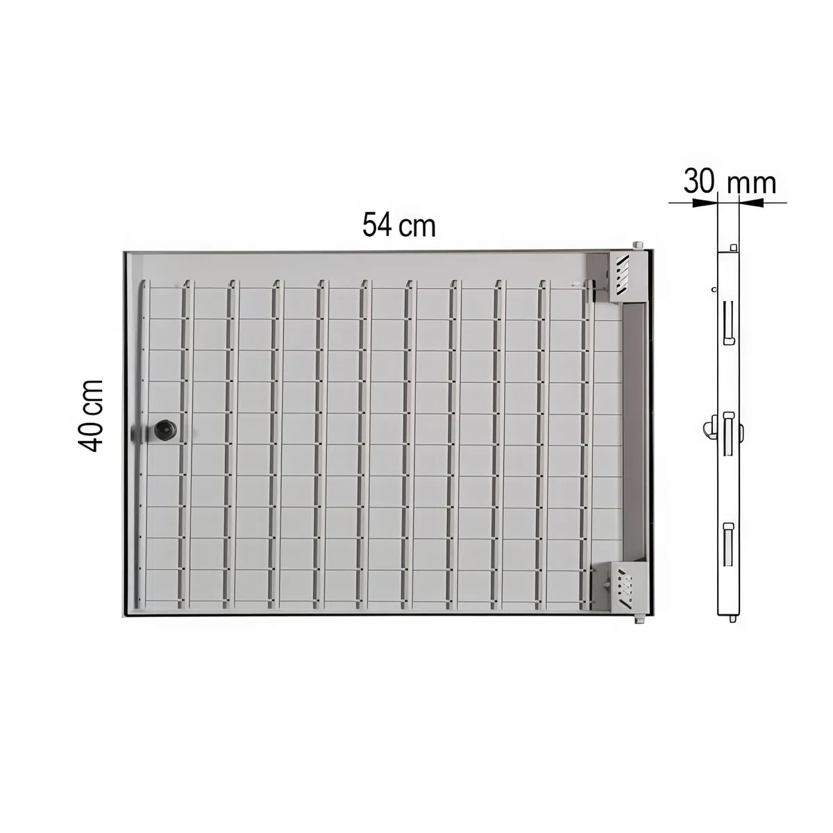 Puerta panelable contador rellenable 54x40cm. Tapa metálica para registros de agua y luz de fachadas