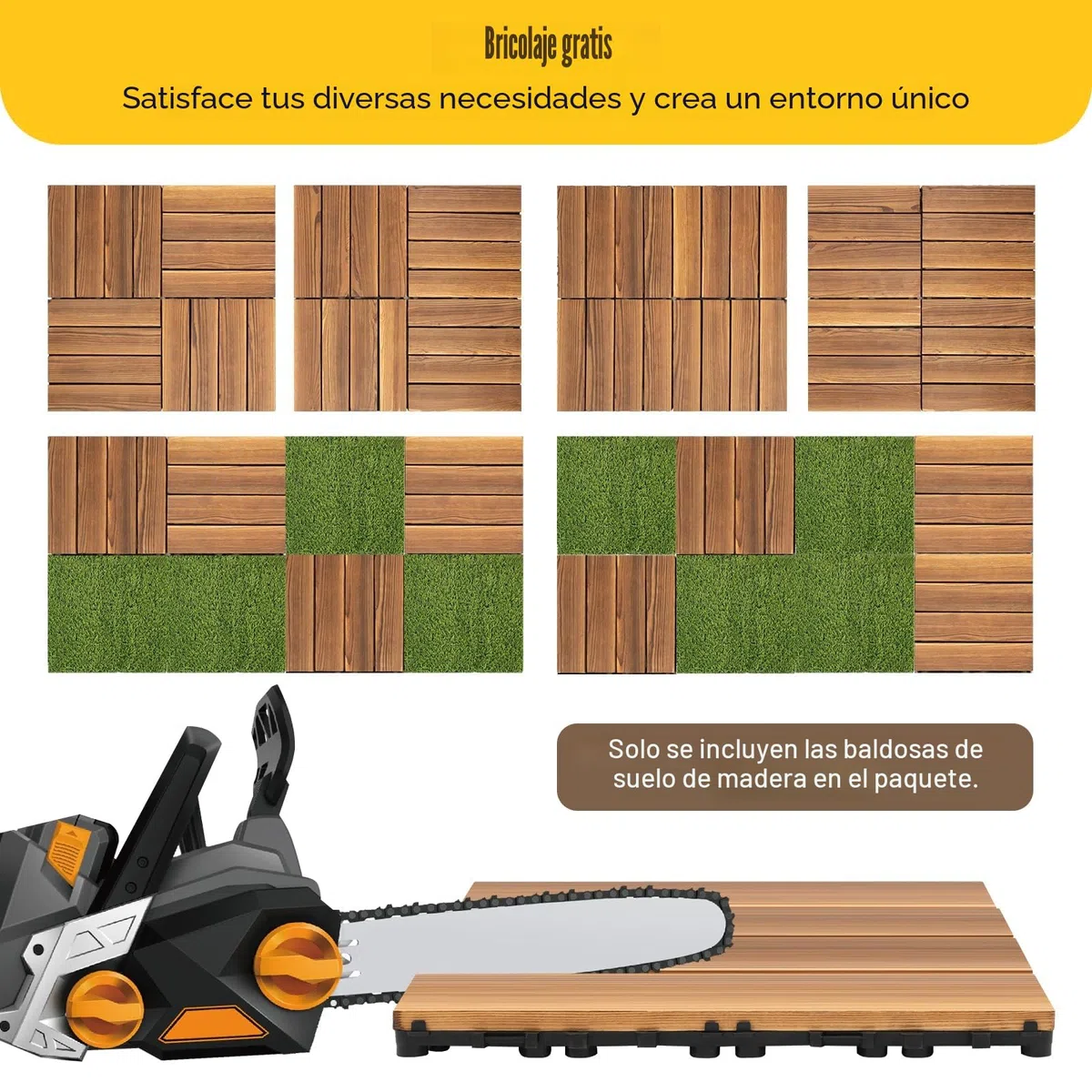 Lote de 36 baldosas entrelazadas de madera dura para patio, baldosas de suelo entrelazadas de madera maciza de alerce, dimensiones 30,3 x 30,3 x 2,3 cm, baldosas entrelazadas para terraza