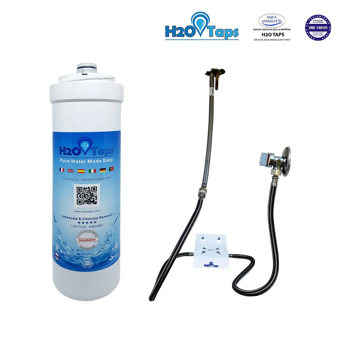 Filtro de Agua para debajo del fregadero - Purificador de agua, Sistema de filtrado, Reduce cal, plomo, cloro, metales - Filtro bajo encimera, Alta Capacidad, Fácil de Instalar