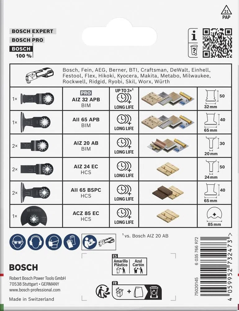 Bosch Juego de 9 piezas de madera y metal blando (para metales no ferrosos, tableros recubiertos de plástico, 134 x 104 mm, multiherramienta de accesorios profesionales)