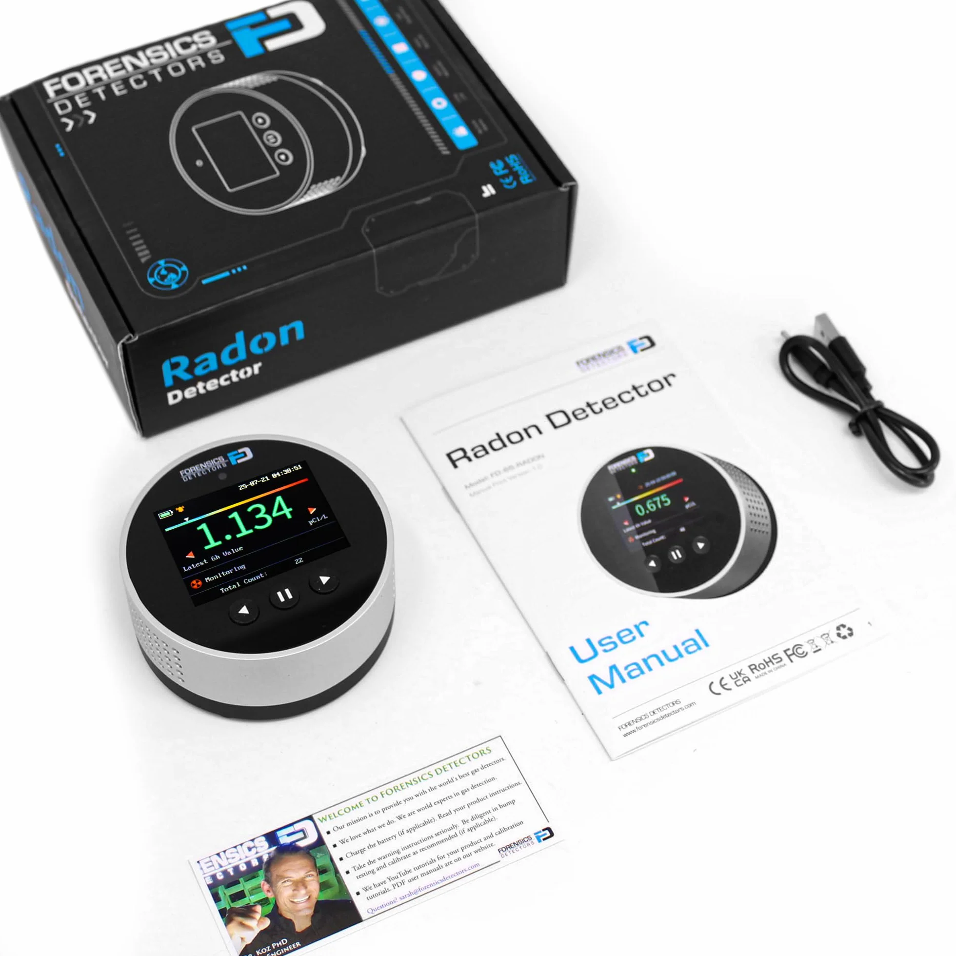 Detector de Radón de Forensics | para Inquilinos y Propietarios | Vida útil del Sensor de 20 años