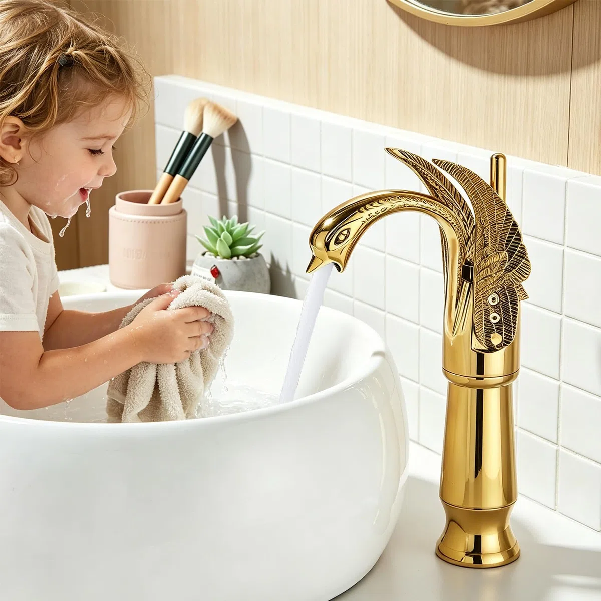 Grifo baño oro latón sólido grifo montado cubierta