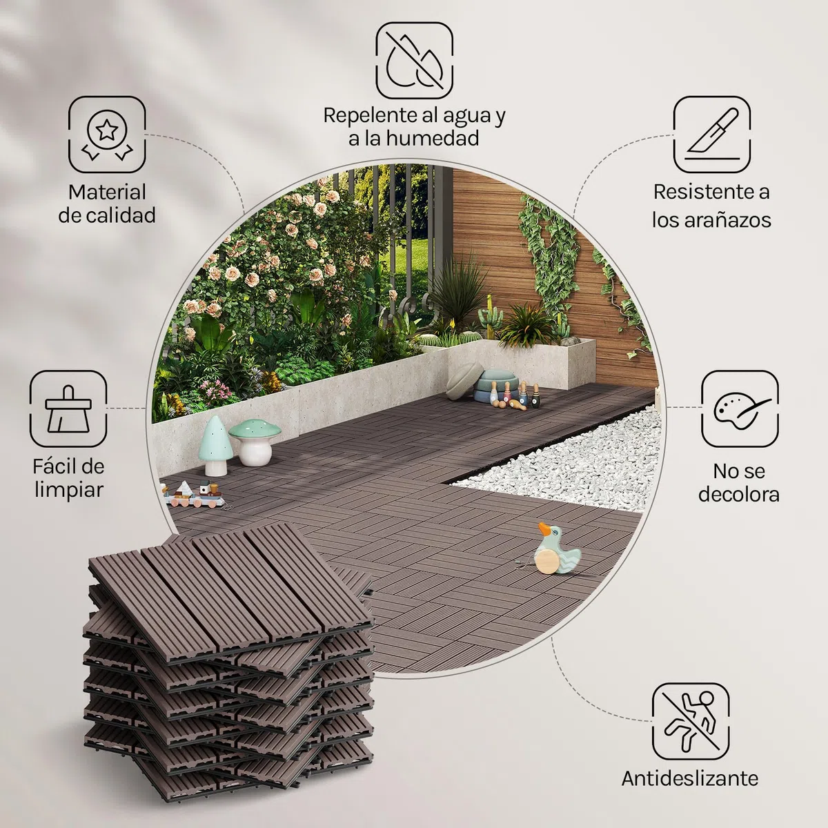 WOLTU Suelo de WPC Set de 22 Baldosas de Madera Exterior para Porche Patios Jardin, 30 x 30 cm Compuesta Azulejos para Terraza Marrón