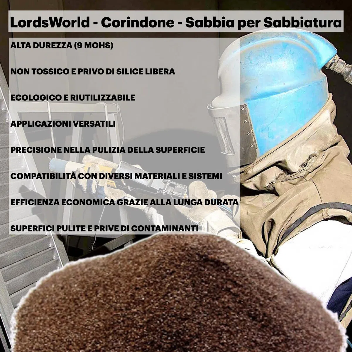 Corindón Marrón Abrasivo 5Kg 80 Mesh - Arena para Arenadora, Dureza 9 Mohs, Reutilizable 7-9 Veces, para Metales, Madera, Joyería - LordsWorld