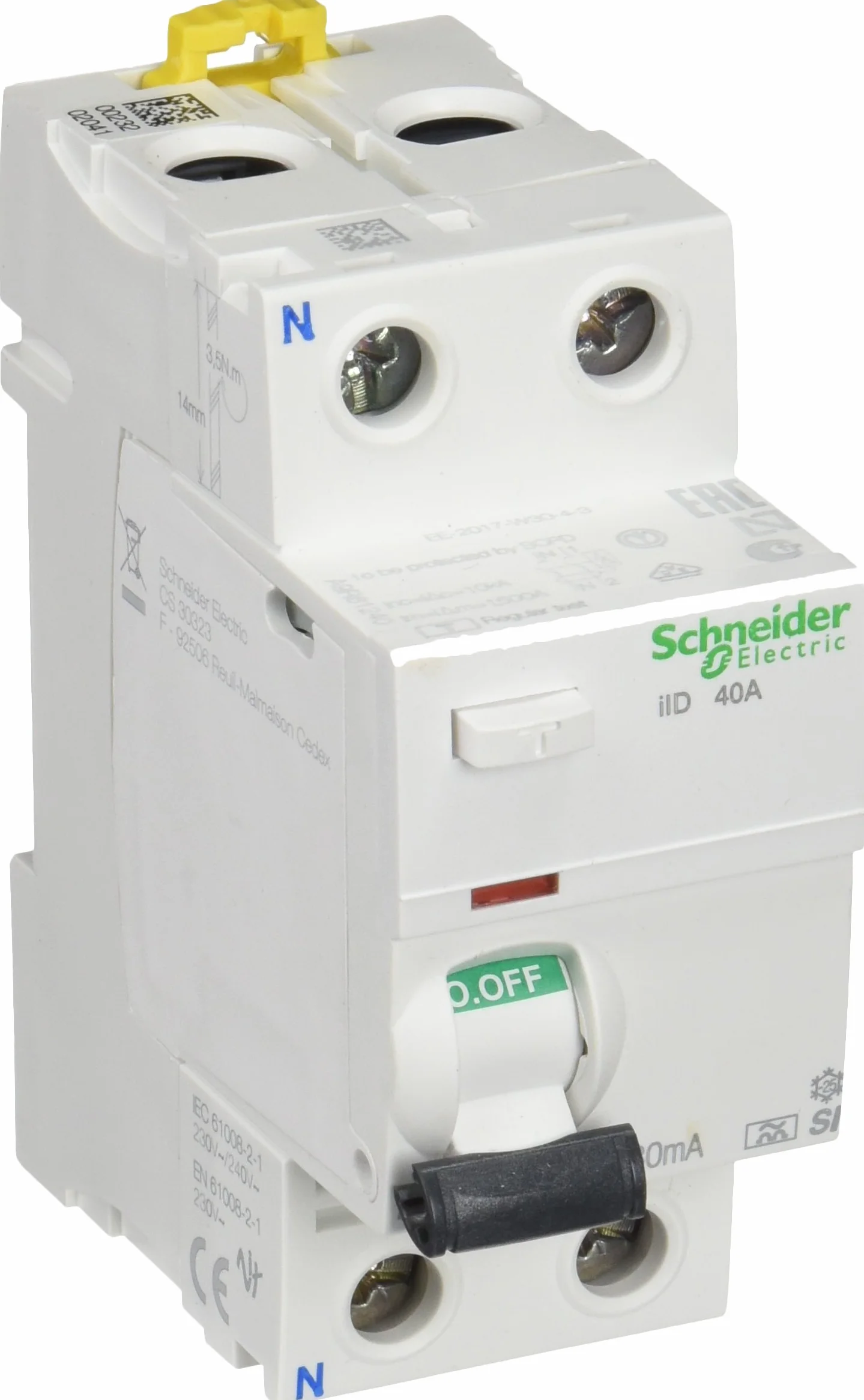Schneider Electric A9R61240 Interruptor diferencial iID, 2P, 40A, 30mA, clase A SI de la gama Acti9, Blanco
