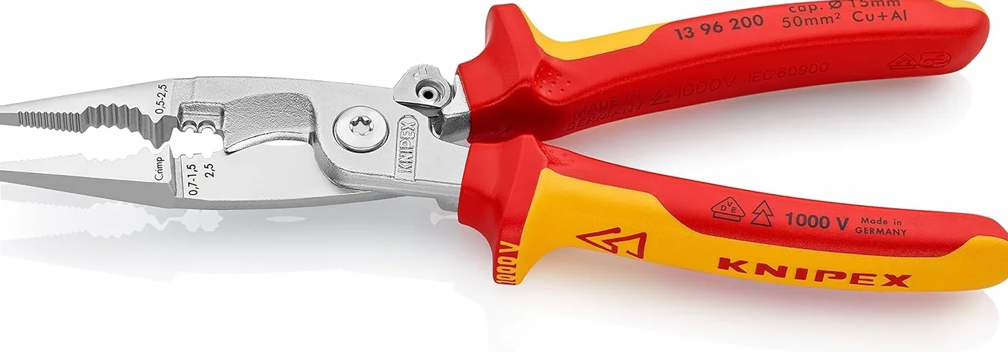 KNIPEX Alicate para instalaciones eléctricas con cartulinas autoservicio cromado aislados con fundas multicomponentes, según norma VDE, 13 96 200 SB