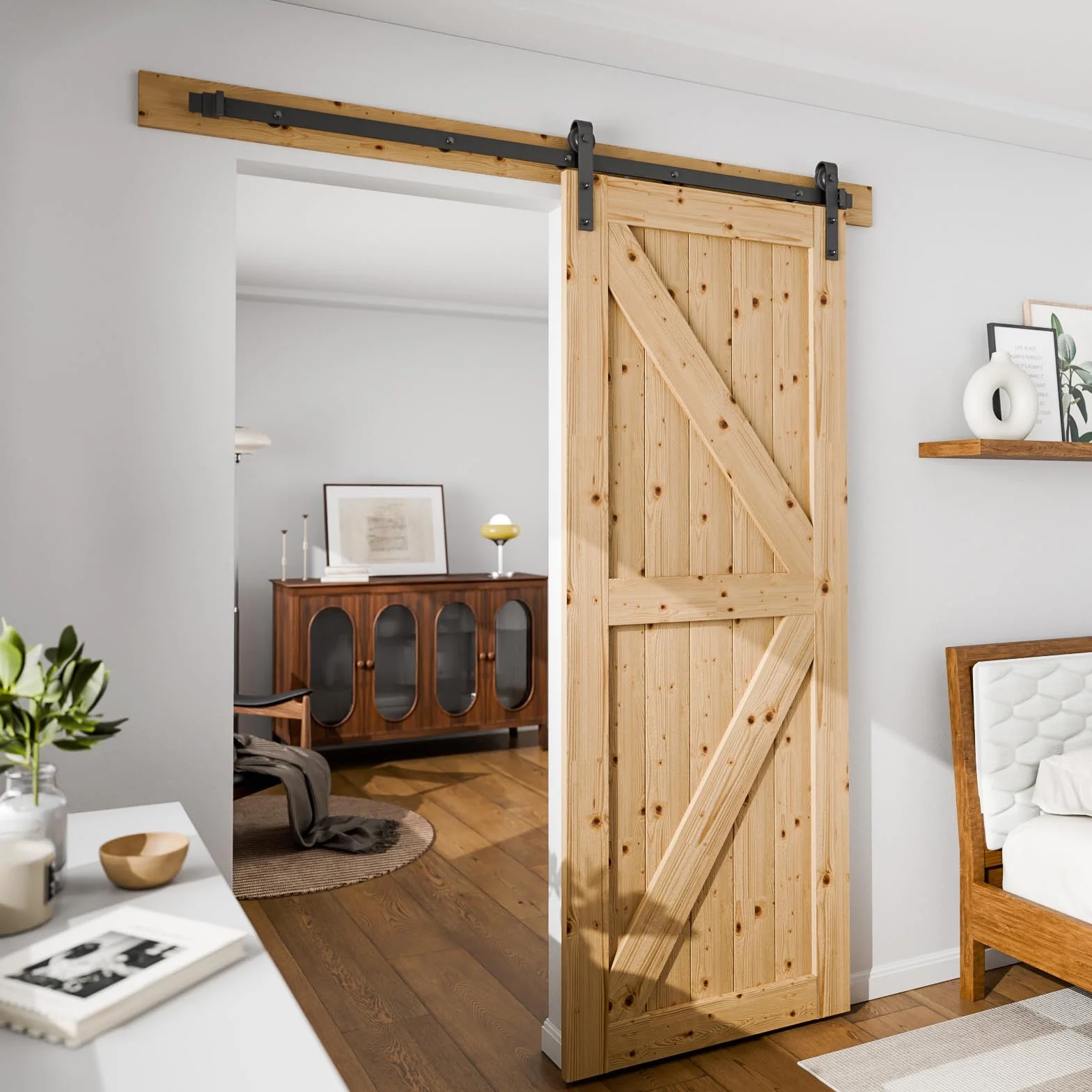 WOLFBIRD 200CM 6.6FT Hardware puerta corredera Kit riel sistema puerta soltera