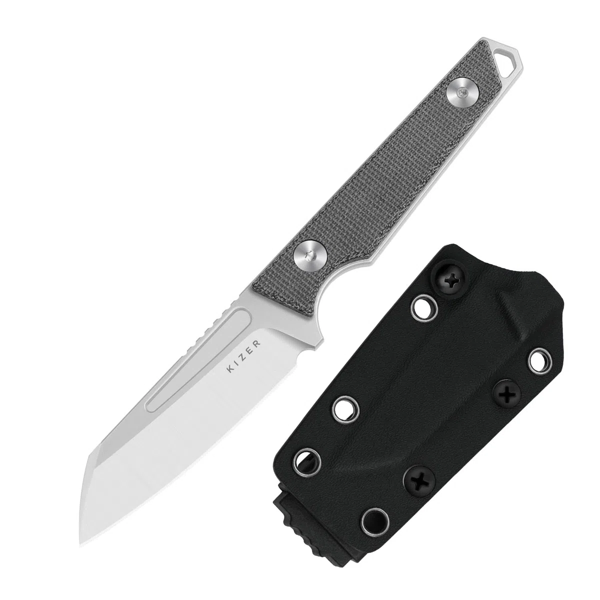 Kizer Phasmids Cuchillo de Hoja Fija con Funda, Hoja de Acero AEB-L de 7 cm, Cuchillo de Camping de Espiga Completa con Mango de Micarta Negra, Cuchillos EDC para Senderismo 1079A3