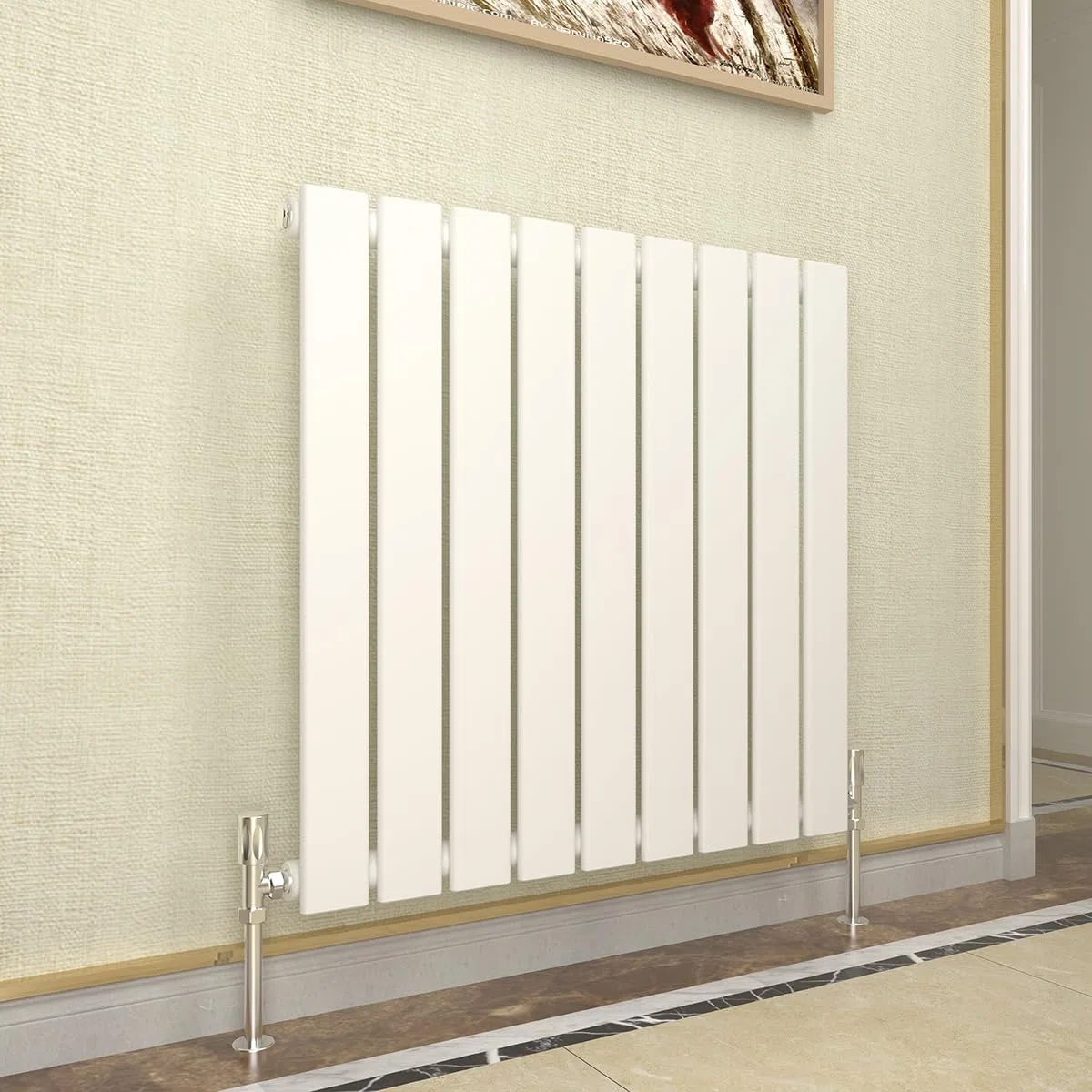 Radiador horizontal blanco de diseño de panel plano de 600 x 612 mm, rejillas de calefacción central modernas