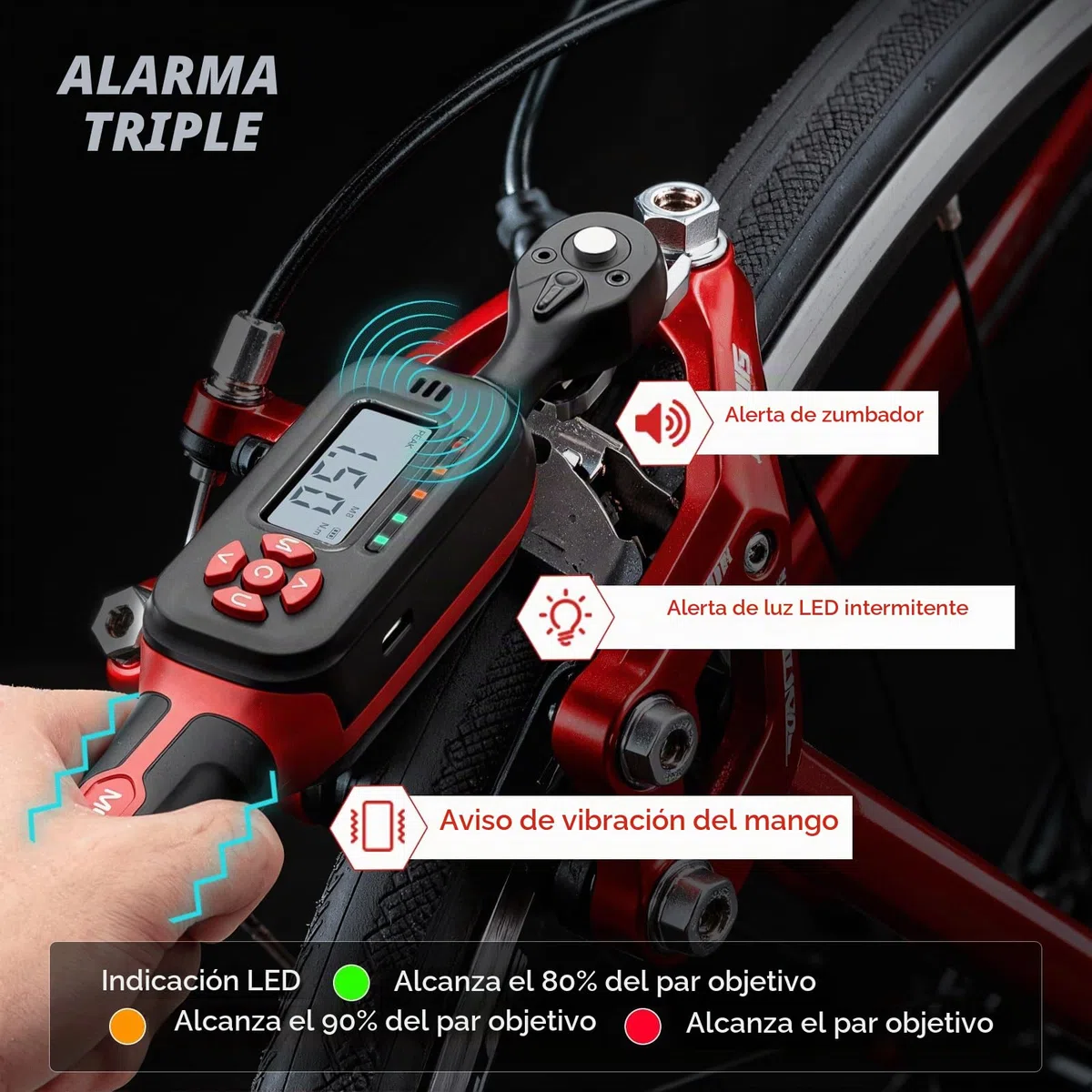 Llave Dinamométrica Digital 1/4", Juego de Llaves para Bicicleta 1.5-30 Nm, Acero S2, Precisión ±2%, Incluye Llaves de Freno 8/10mm, Extensión y Vasos para MTB/Carretera