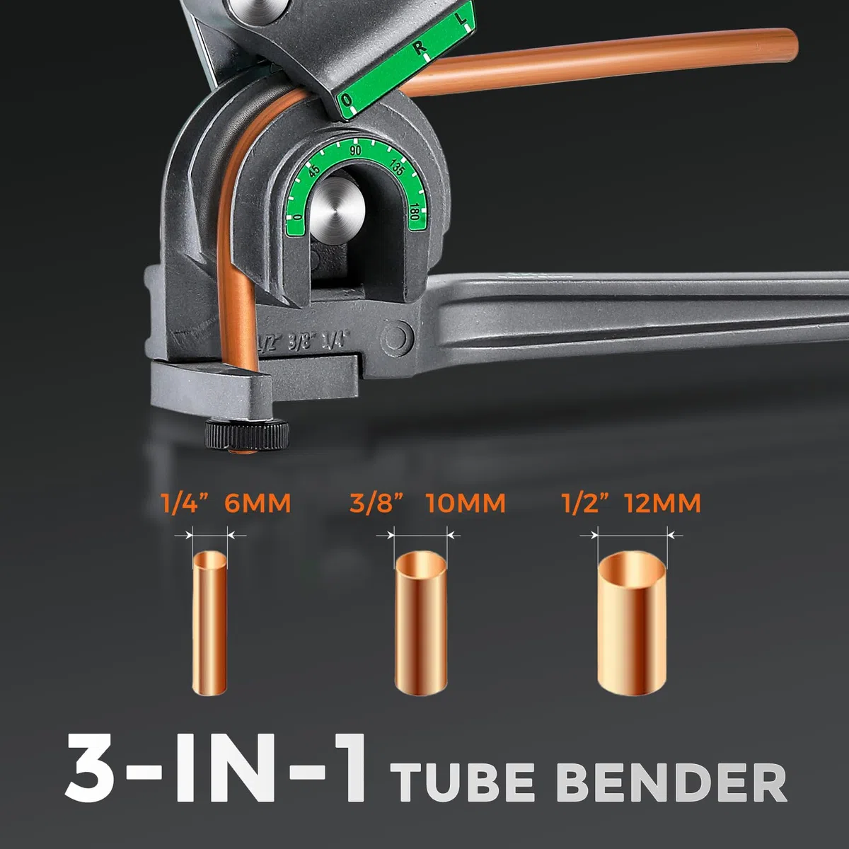 Bonvoisin Herramienta Manual Dobladora de Tubos 3-en-1 para Tubos de Cobre/Aluminio 1/4", 3/8", 1/2", Dobladora a 180° para Aire Acondicionado, Refrigeración, Fontanería
