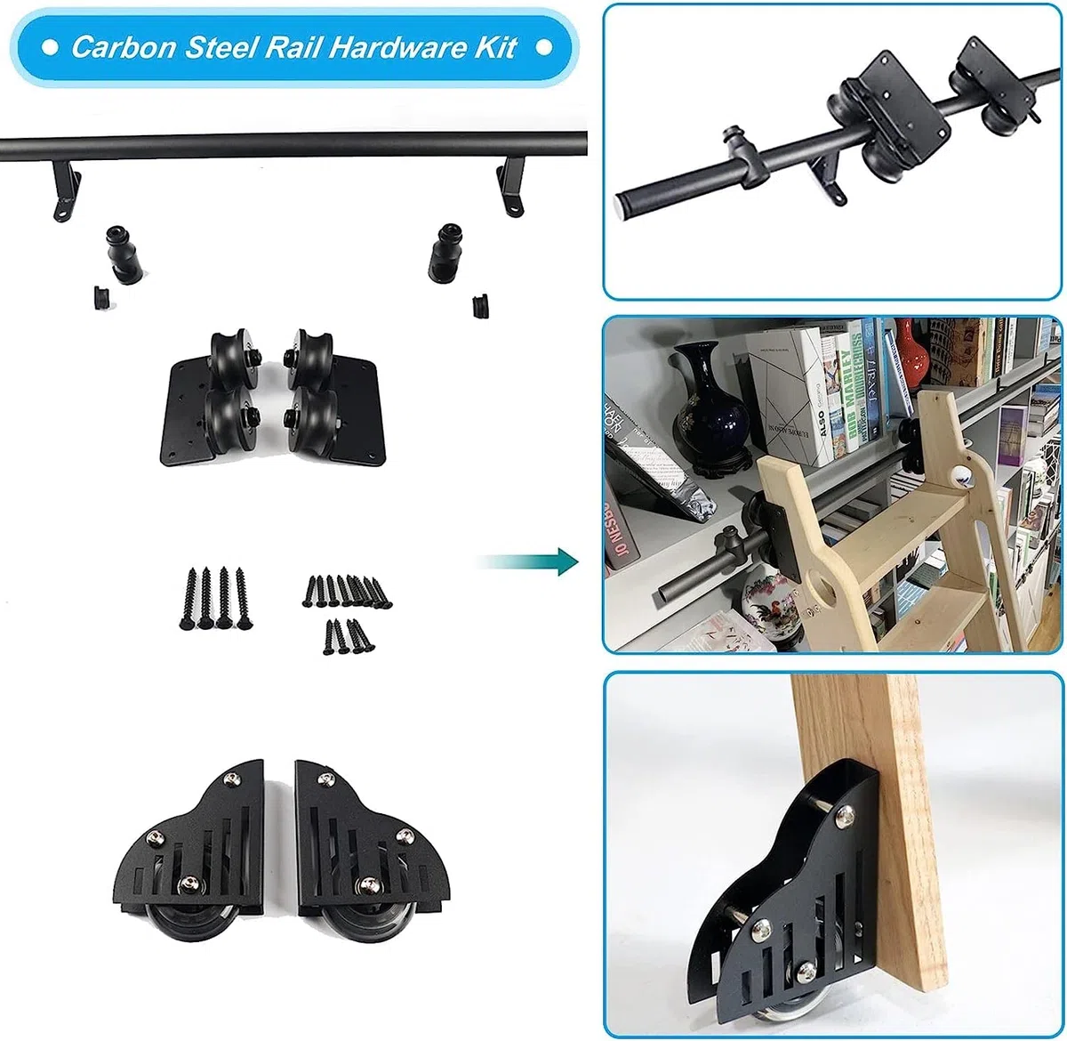 NIZAME Kit de Escalera Deslizante Riel de Escalera de Biblioteca rodante | Escaleras rodantes para estantería Juego de Armario de Barra de almacén Kit de Hardware de Escalera móvil Servicio Pesado