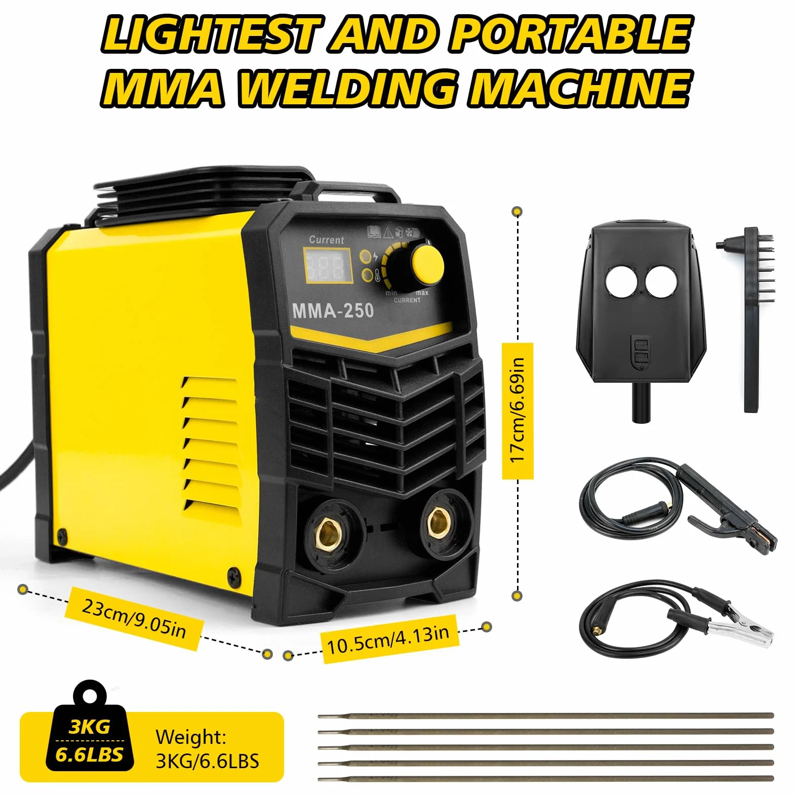 Soldador Inverter 250A, MMA Maquina de Soldar, Pantalla Digital LCD Portátil Soldador Electrodo 230 V, Maquina Soldar ARC IGBT Soldador, Hot Start, Anti-Stick, Arc Force con casco de soldadura