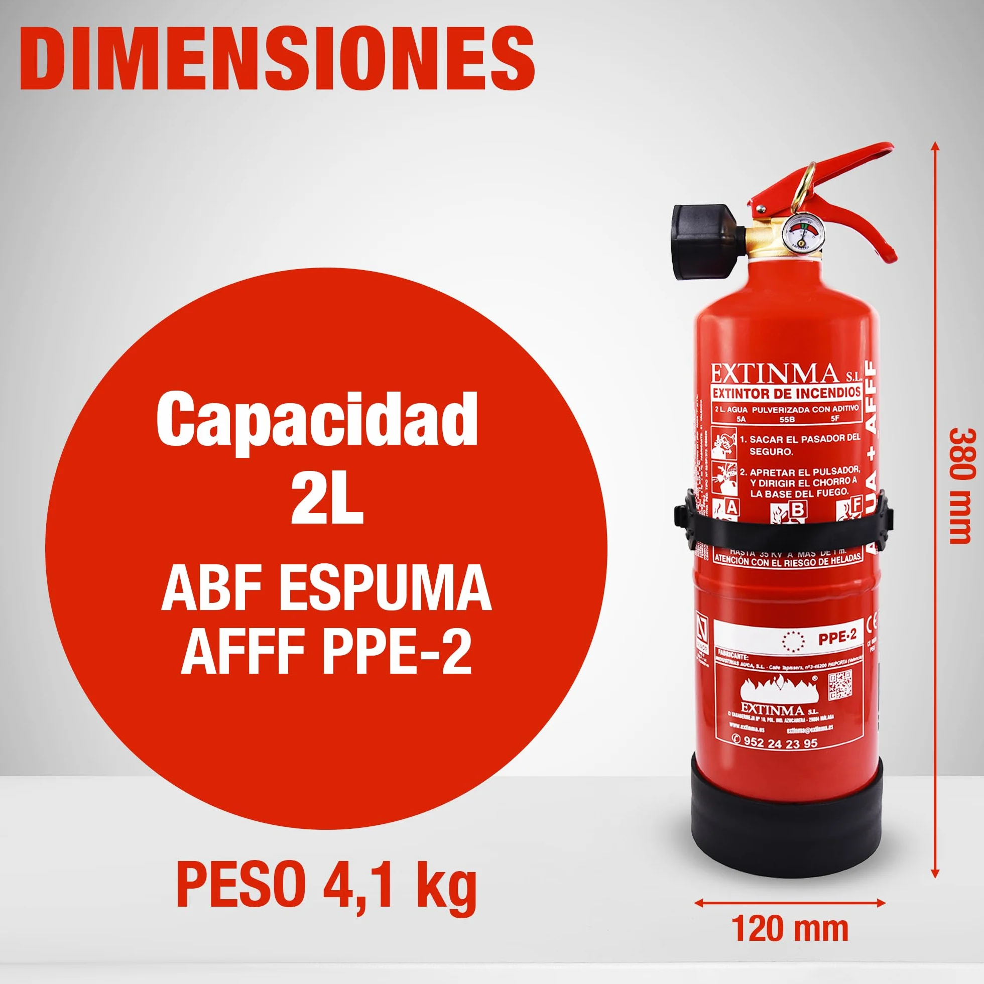 Extintor Espuma ABF 2L Homologado CE AENOR Portátil Compacto Seguridad