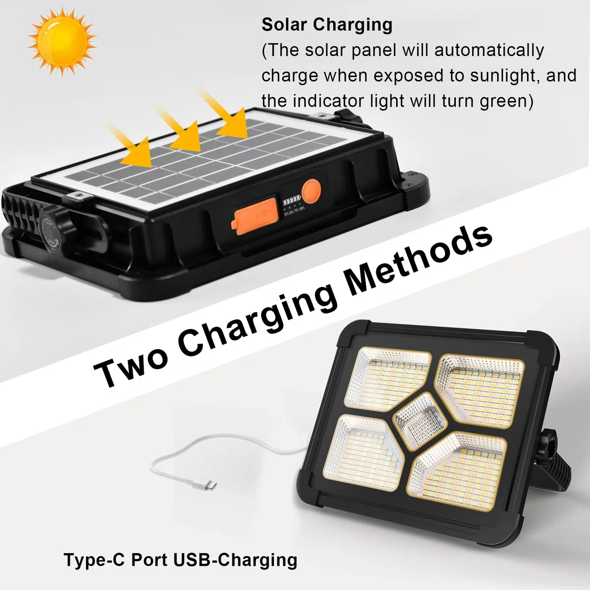 200W Foco LED Recargable, Bateria Interna Solar de 20600mAh, Lámpara Portátil, 20000 Lúmen, Luz de Trabajo, Para Reparación de Automóviles, Senderismo Trabajo, Acampadas, Emergencia